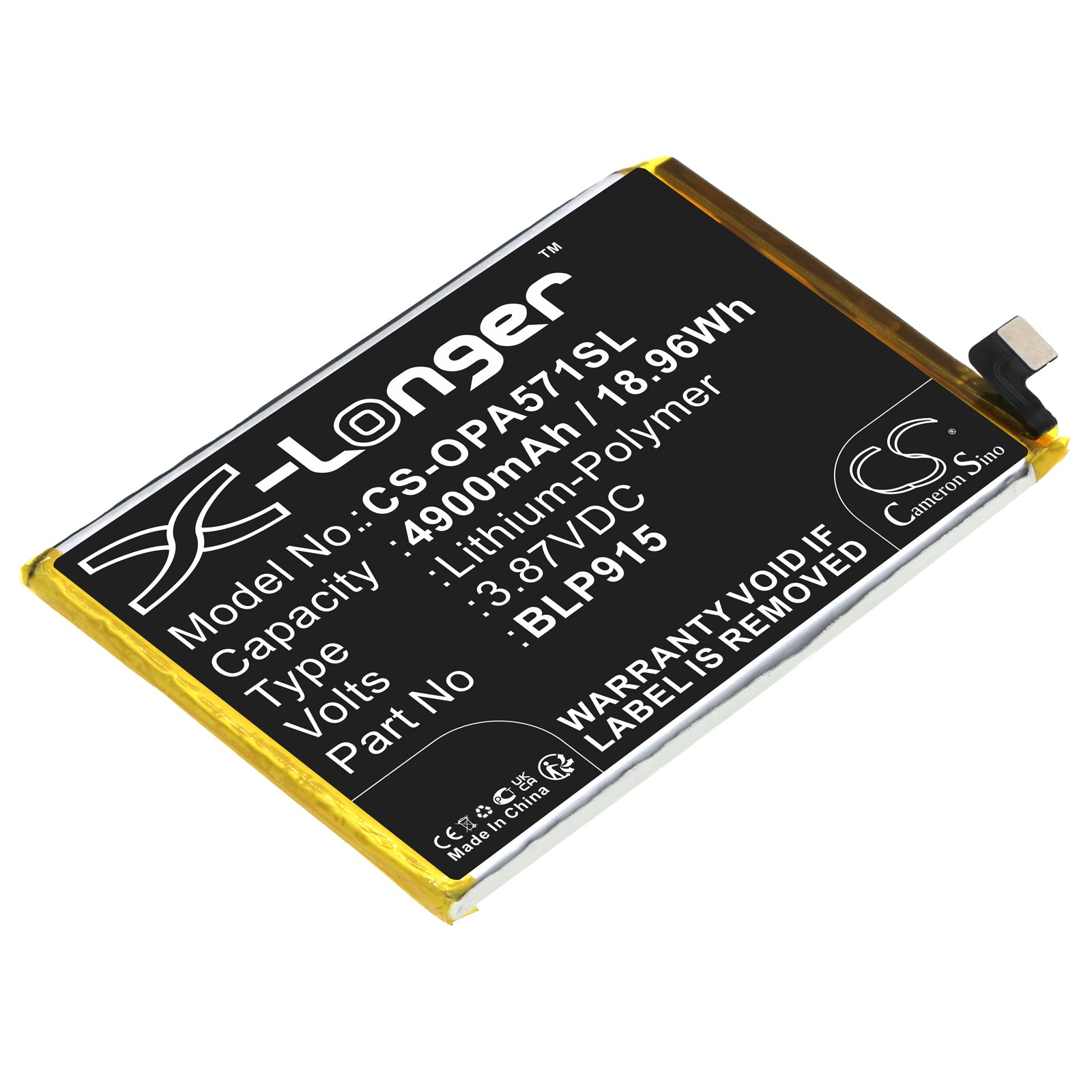 Li-Polymer, Mobile, SmartPhone Battery fits Oppo A57 5g, A57 5g 2022, 3.87V, 4900mAh Mobile, SmartPhone Cameron Sino Technology Limited