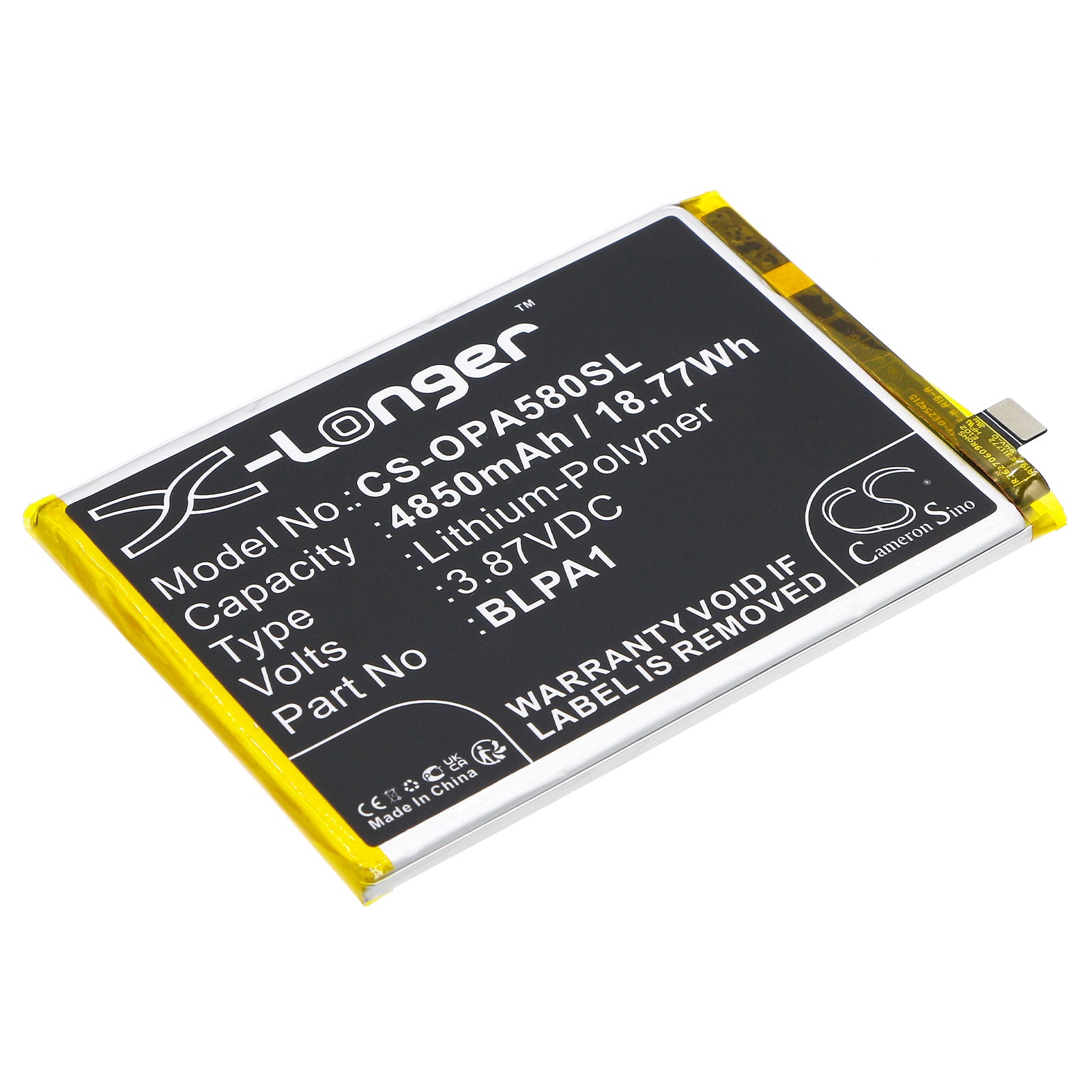 Li-Polymer, Mobile, SmartPhone Battery fits Oppo A38, A58, 3.87V, 4850mAh Mobile, SmartPhone Cameron Sino Technology Limited