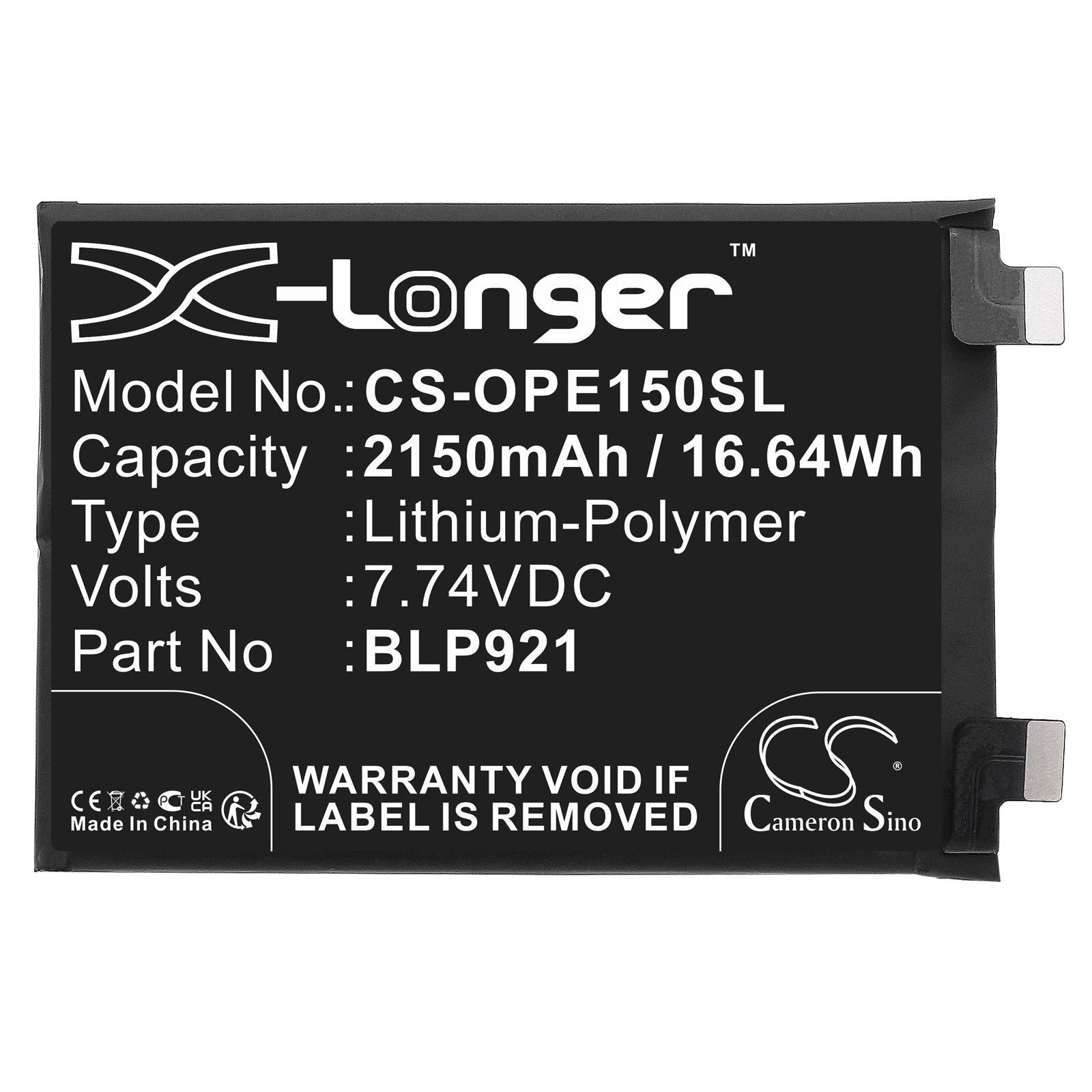Li-Polymer, Mobile, SmartPhone Battery fits Oneplus Ace 150w, 7.74V, 2150mAh Mobile, SmartPhone Cameron Sino Technology Limited