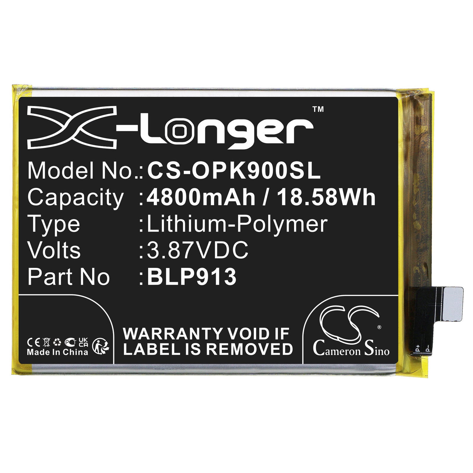 Li-Polymer, Mobile, SmartPhone Battery fits Oppo K9x, K9x 5g 2021, 3.87V, 4800mAh Mobile, SmartPhone Cameron Sino Technology Limited
