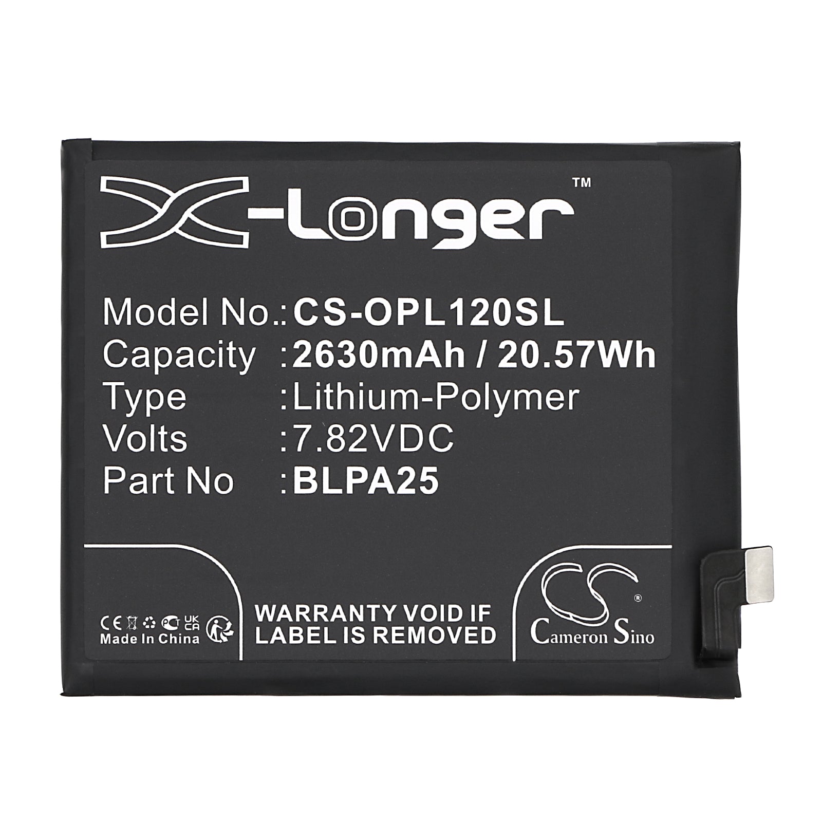 Li-Polymer, Mobile, SmartPhone Battery fits Oneplus 12, Pjd110, 7.82V, 2630mAh Mobile, SmartPhone Cameron Sino Technology Limited