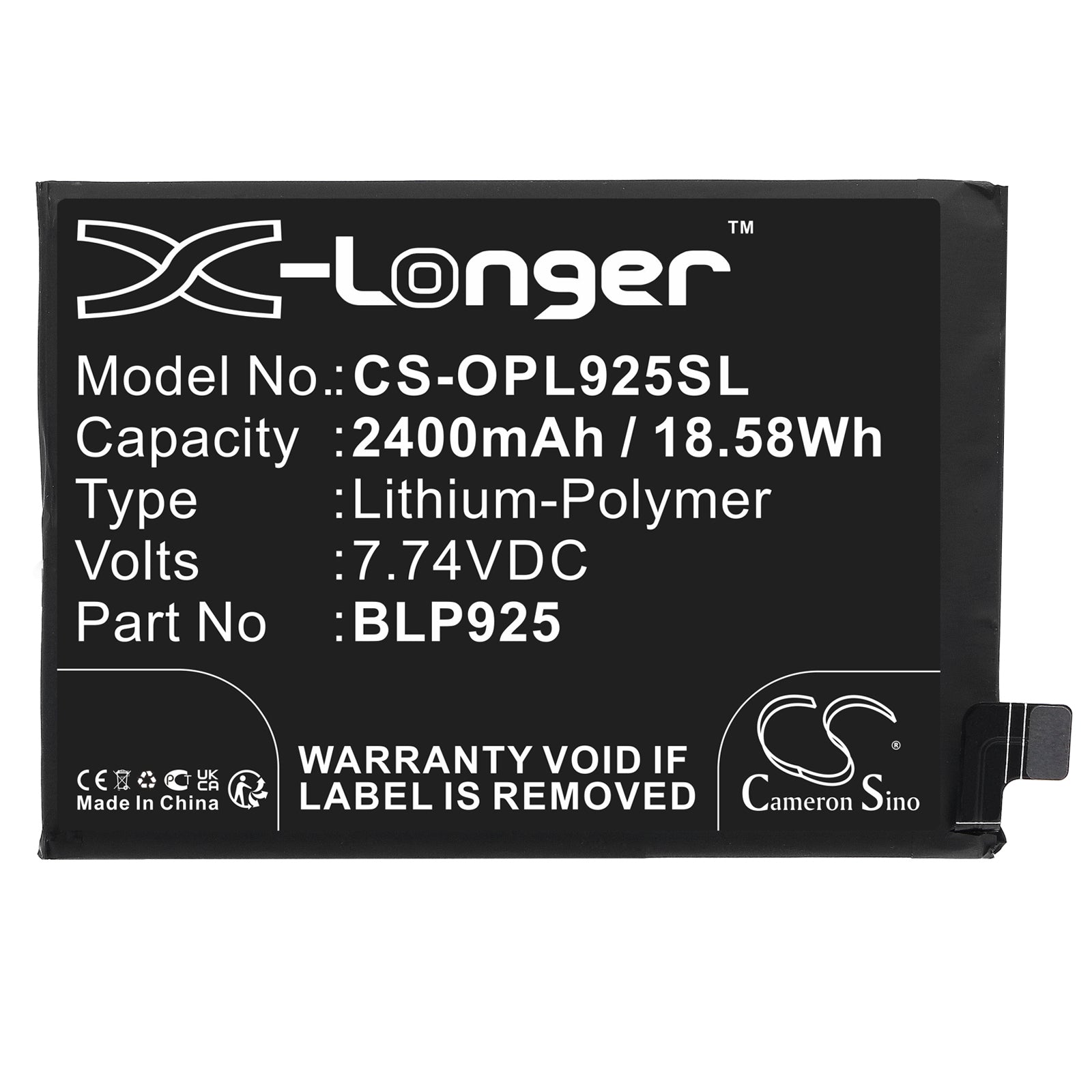 Li-Polymer, Mobile, SmartPhone Battery fits Oppo Realme Gt Neo 3 5g 2022 150w, Rmx3562, 7.74V, 2400mAh Mobile, SmartPhone Cameron Sino Technology Limited