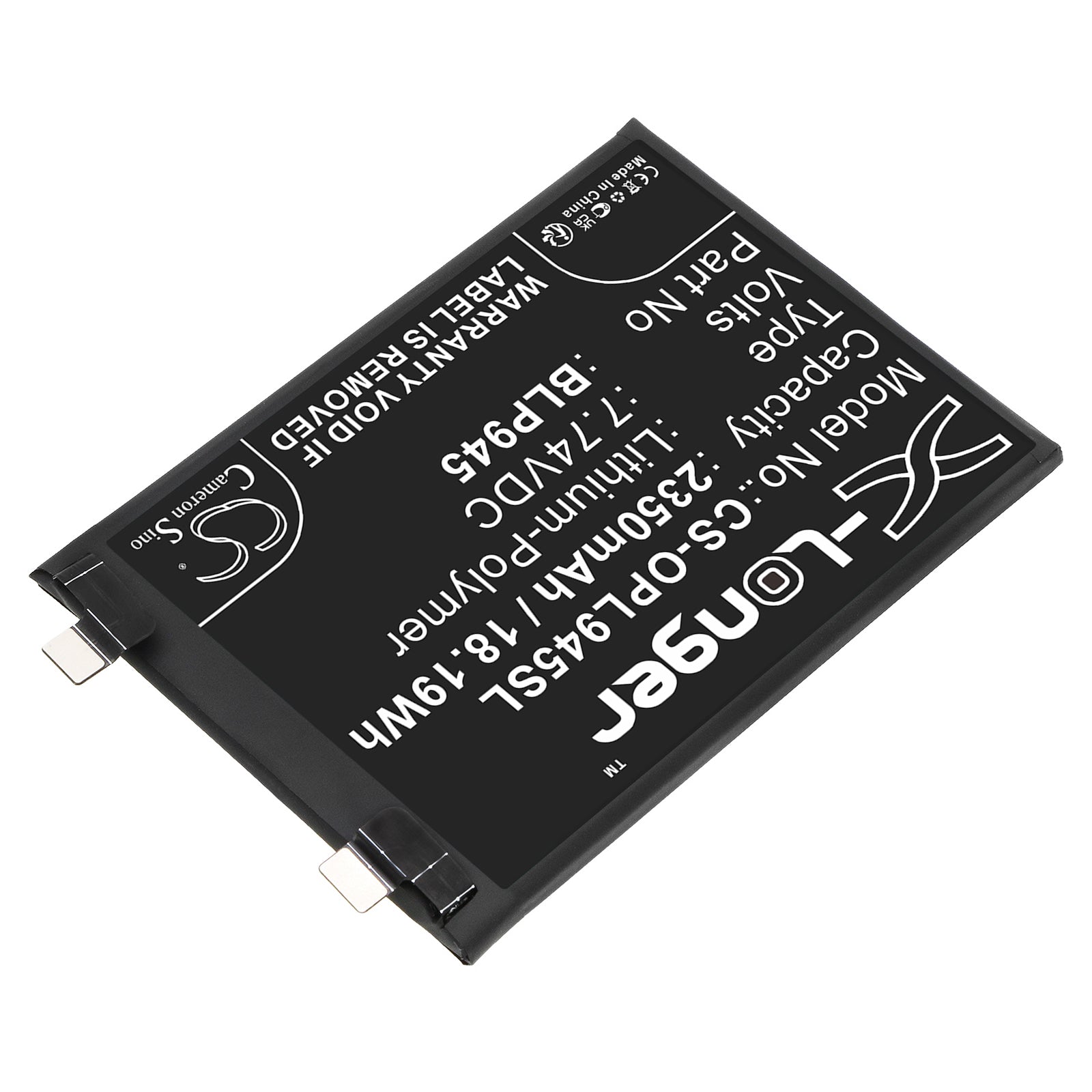 Li-Polymer, Mobile, SmartPhone Battery fits Oneplus 10t 5g, Ace Pro, 7.74V, 2350mAh Mobile, SmartPhone Cameron Sino Technology Limited