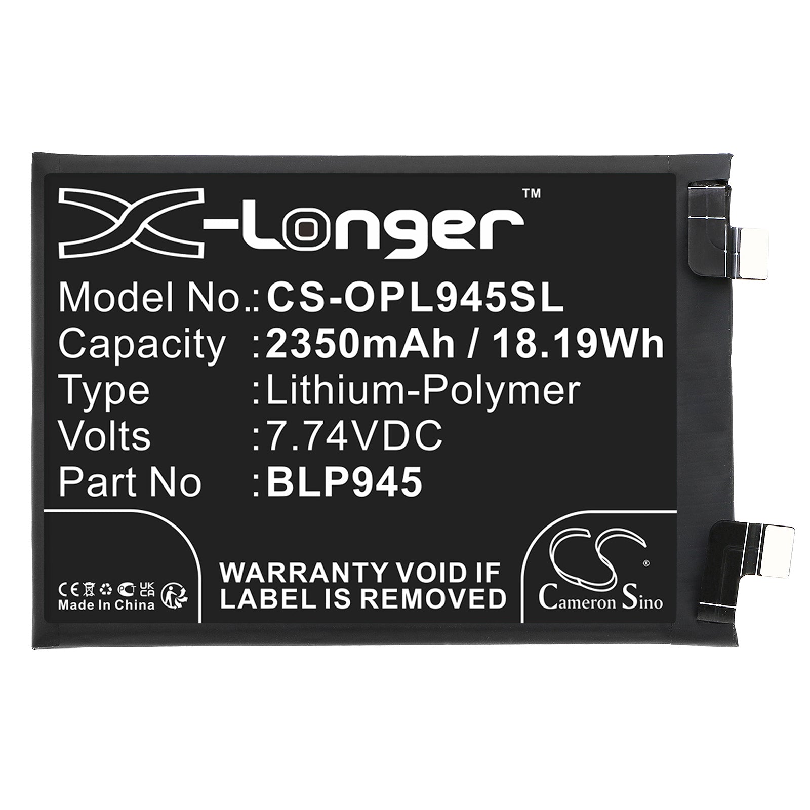 Li-Polymer, Mobile, SmartPhone Battery fits Oneplus 10t 5g, Ace Pro, 7.74V, 2350mAh Mobile, SmartPhone Cameron Sino Technology Limited