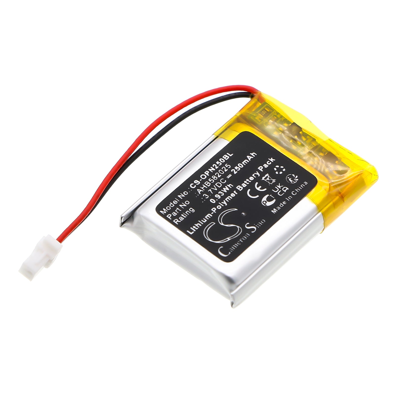 3.7V, Li-Polymer, 250mAh, Battery fits Opticon 15101, OPN-2500, 0.93Wh Barcode Scanner Cameron Sino Technology Limited