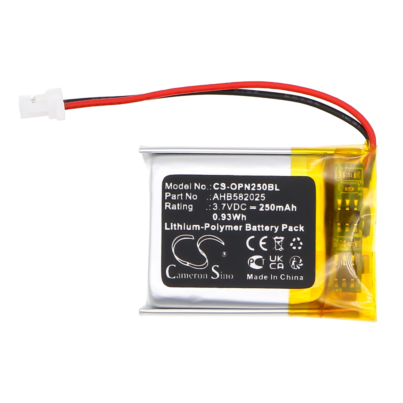 3.7V, Li-Polymer, 250mAh, Battery fits Opticon 15101, OPN-2500, 0.93Wh Barcode Scanner Cameron Sino Technology Limited