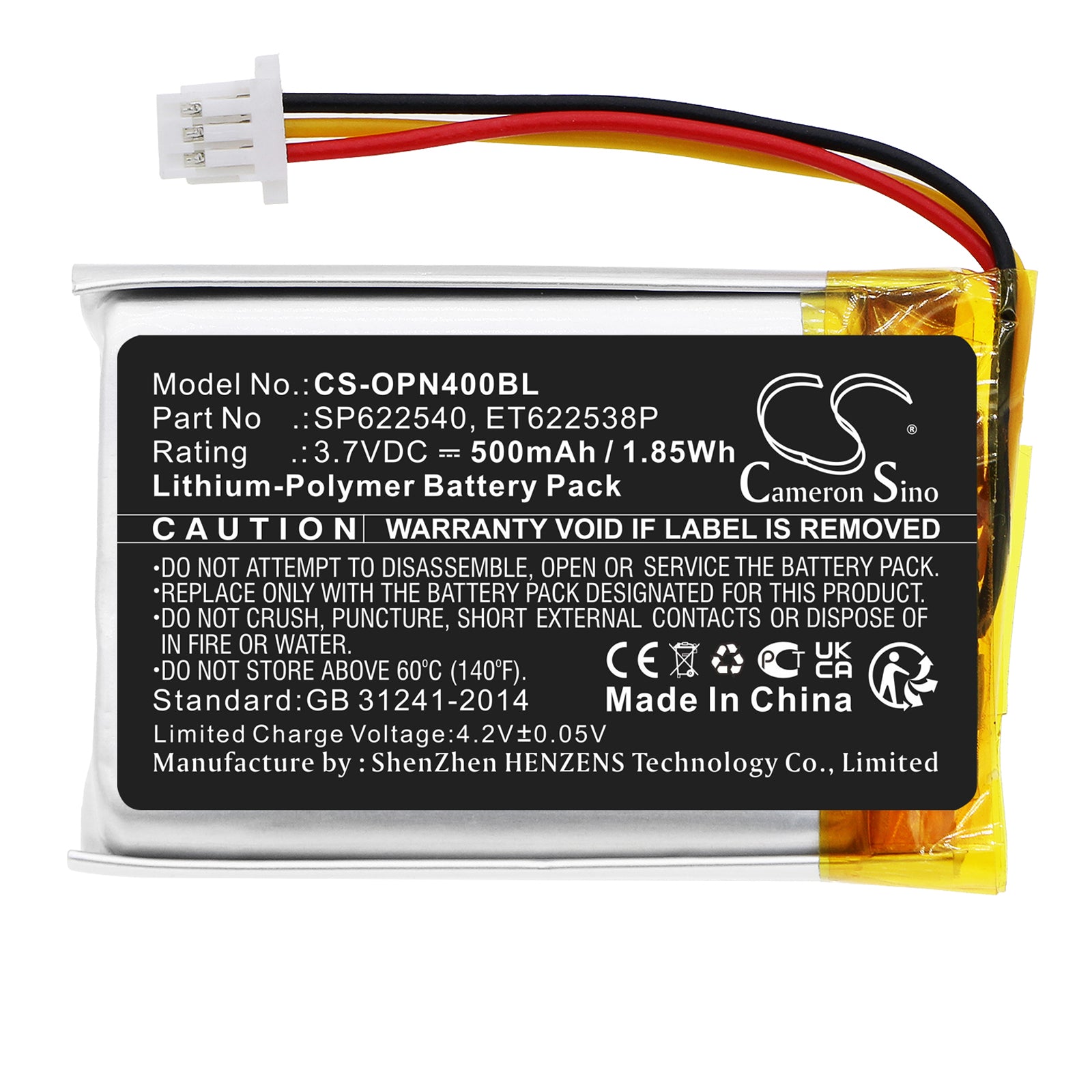 Li-Polymer, Barcode Scanner Battery fits Opticon Opn-4000i, Opn-4000n, 3.7V, 500mAh Barcode Scanner Cameron Sino Technology Limited