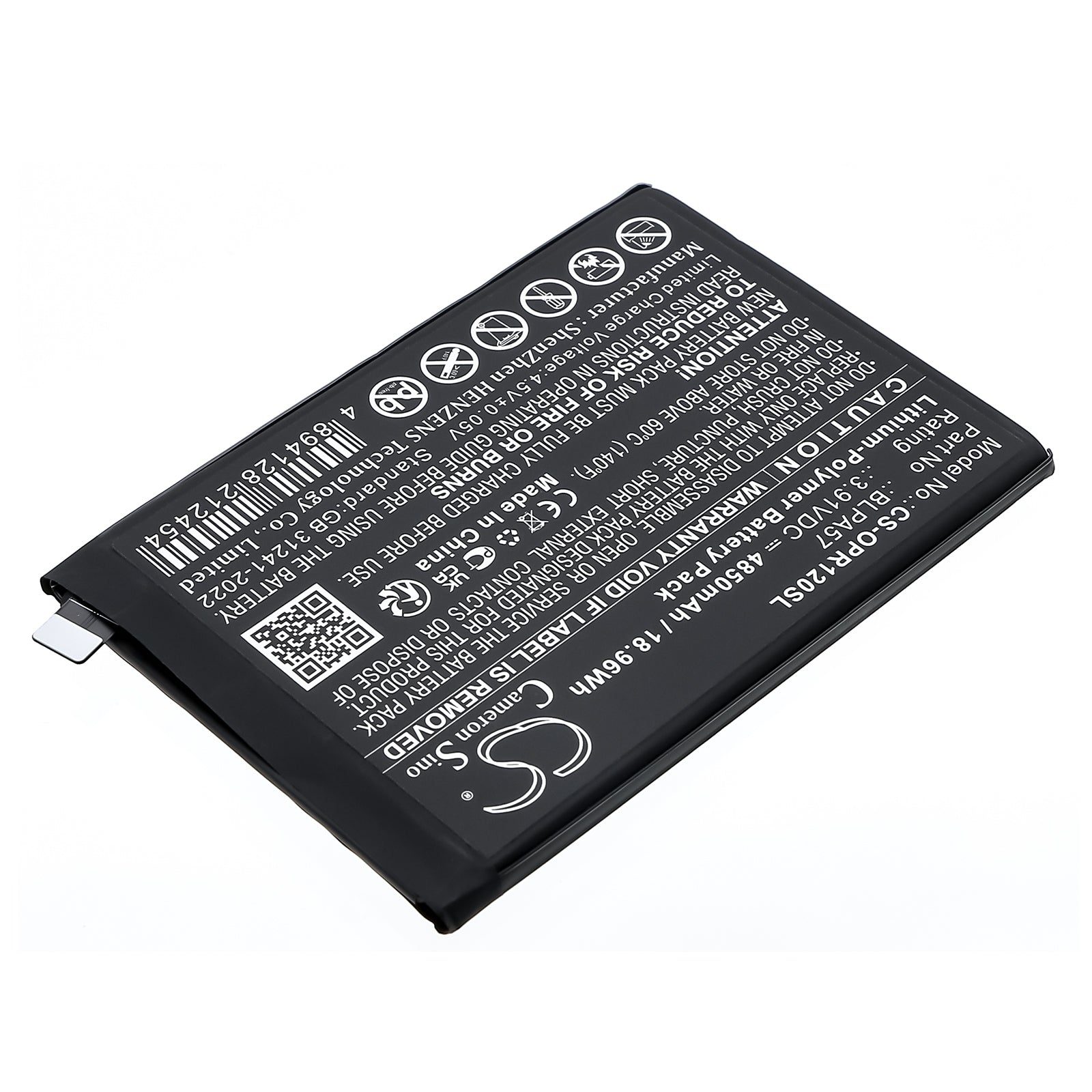 3.91V, Li-Polymer, 4850mAh, Battery fits Oppo CPH2629, Reno12 Pro, 18.96Wh Mobile, SmartPhone Cameron Sino Technology Limited