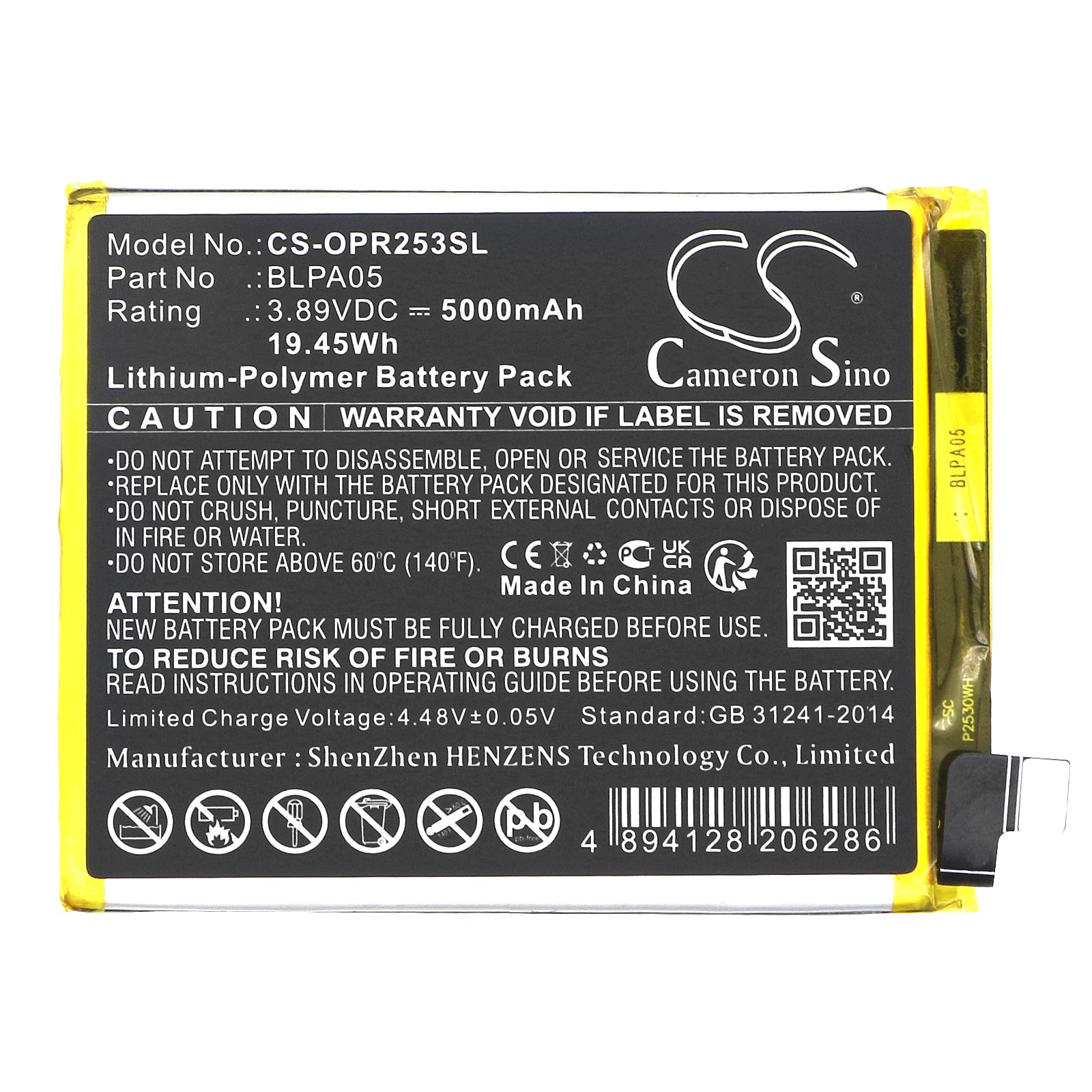 Li-Polymer, Mobile, SmartPhone Battery fits Oppo Cph2531, Reno 10 5g, 3.89V, 5000mAh Mobile, SmartPhone Cameron Sino Technology Limited