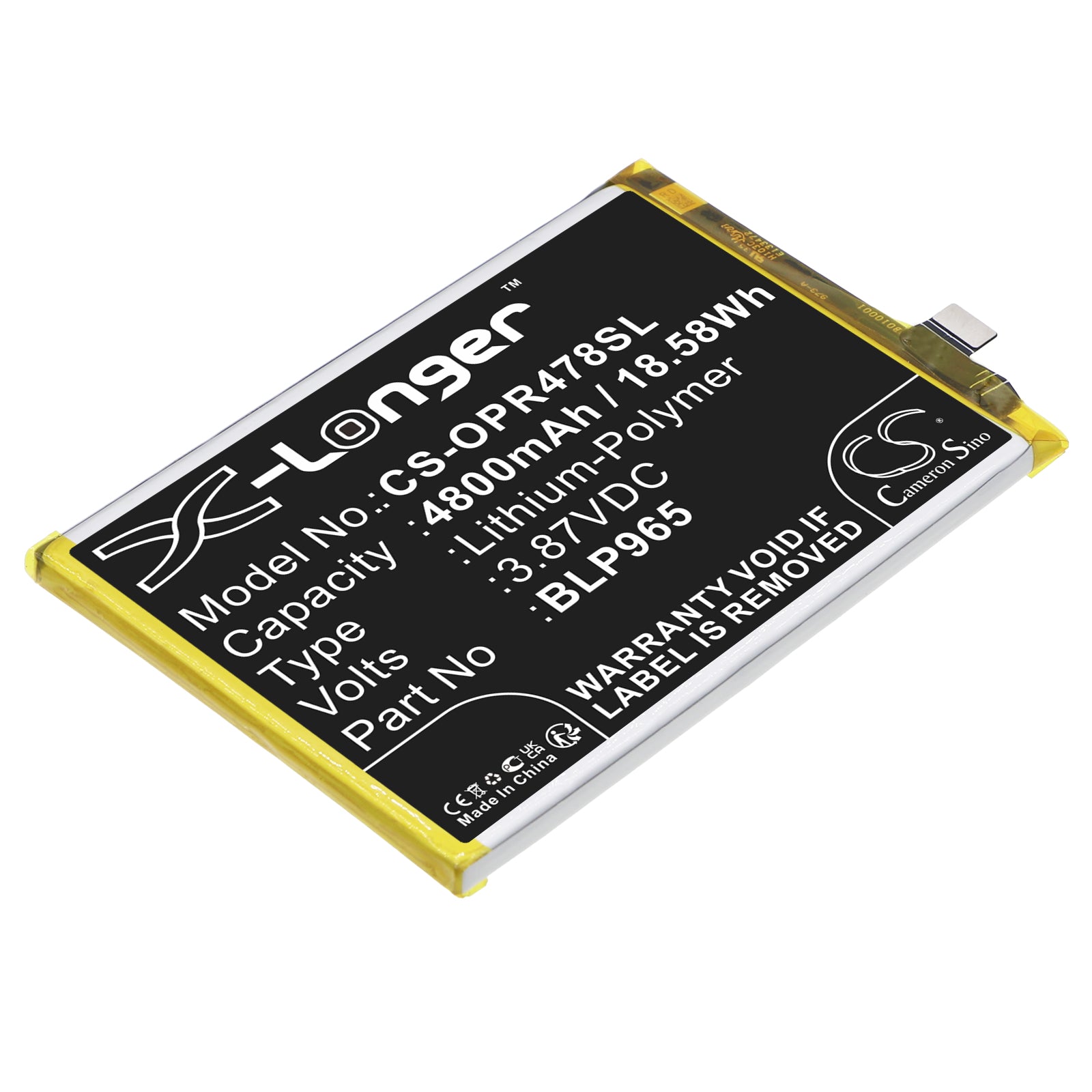 Li-Polymer, Mobile, SmartPhone Battery fits Oppo K10x 5g, Pggm10, 3.87V, 4800mAh Mobile, SmartPhone Cameron Sino Technology Limited
