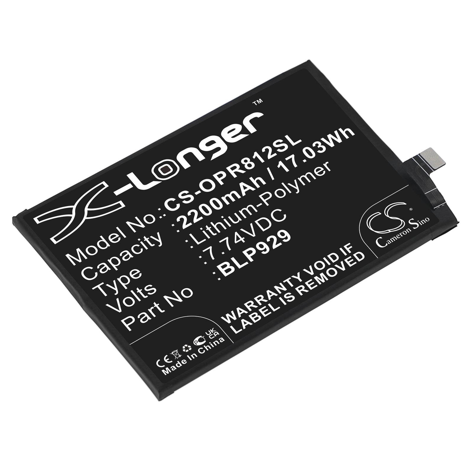 Li-Polymer, Mobile, SmartPhone Battery fits Oppo Pfzm10, Reno8 Pro+, 7.74V, 2200mAh Mobile, SmartPhone Cameron Sino Technology Limited