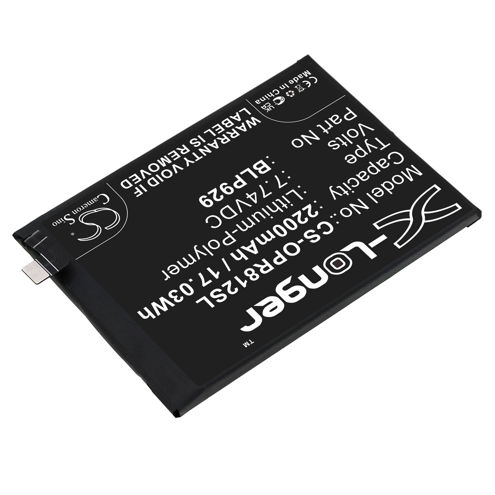 Li-Polymer, Mobile, SmartPhone Battery fits Oppo Pfzm10, Reno8 Pro+, 7.74V, 2200mAh Mobile, SmartPhone Cameron Sino Technology Limited