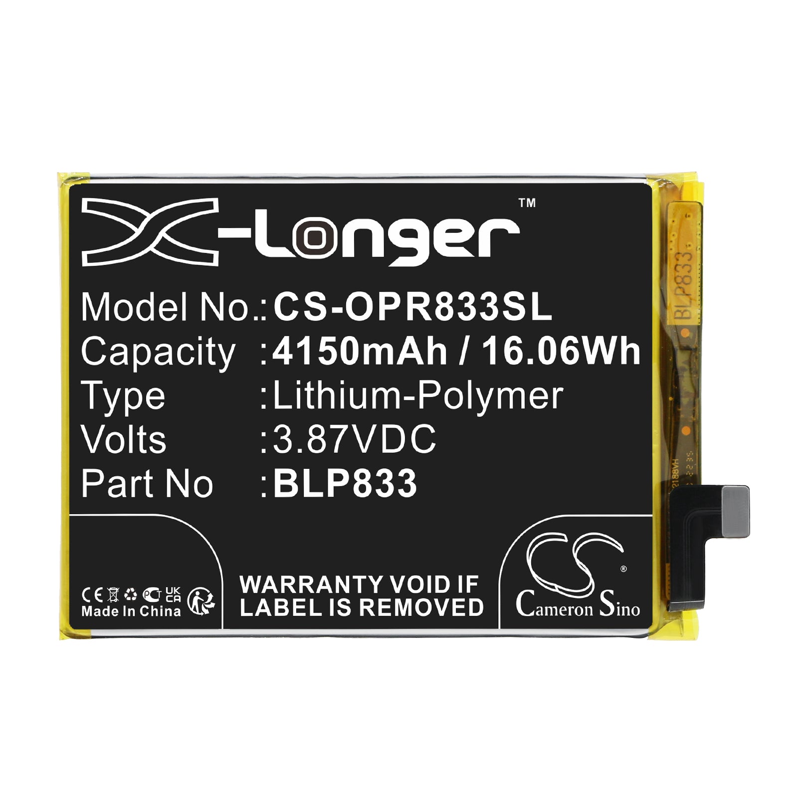 Li-Polymer, Mobile, SmartPhone Battery fits Oppo Realme V15 5g, Rmx3092, 3.87V, 4150mAh Mobile, SmartPhone Cameron Sino Technology Limited