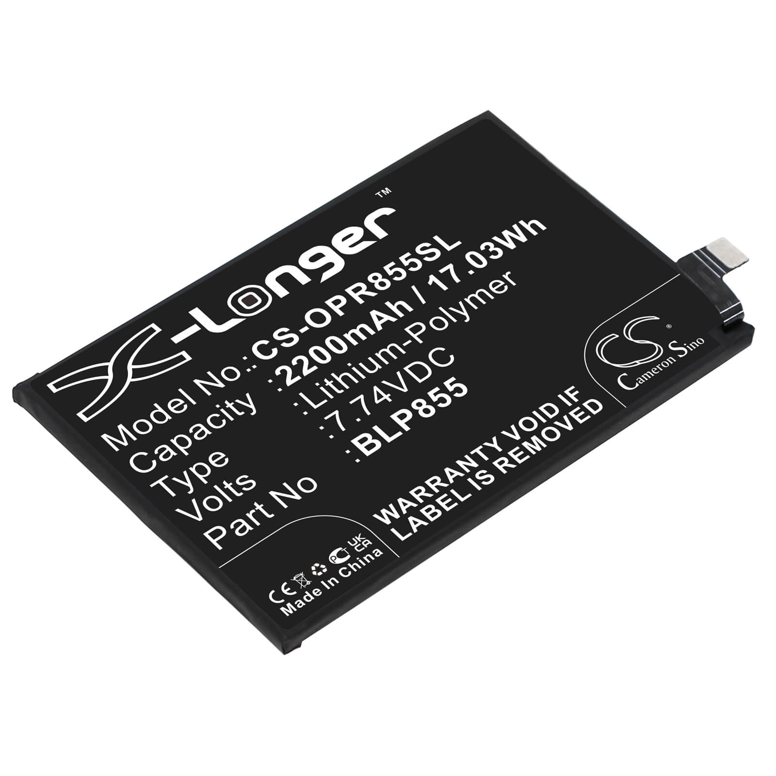 Li-Polymer Battery fits Oppo, Pepm00, Reno6 Pro 5g 7.74V, 2200mAh / 17.03Wh Mobile & SmartPhone Cameron Sino Technology Limited