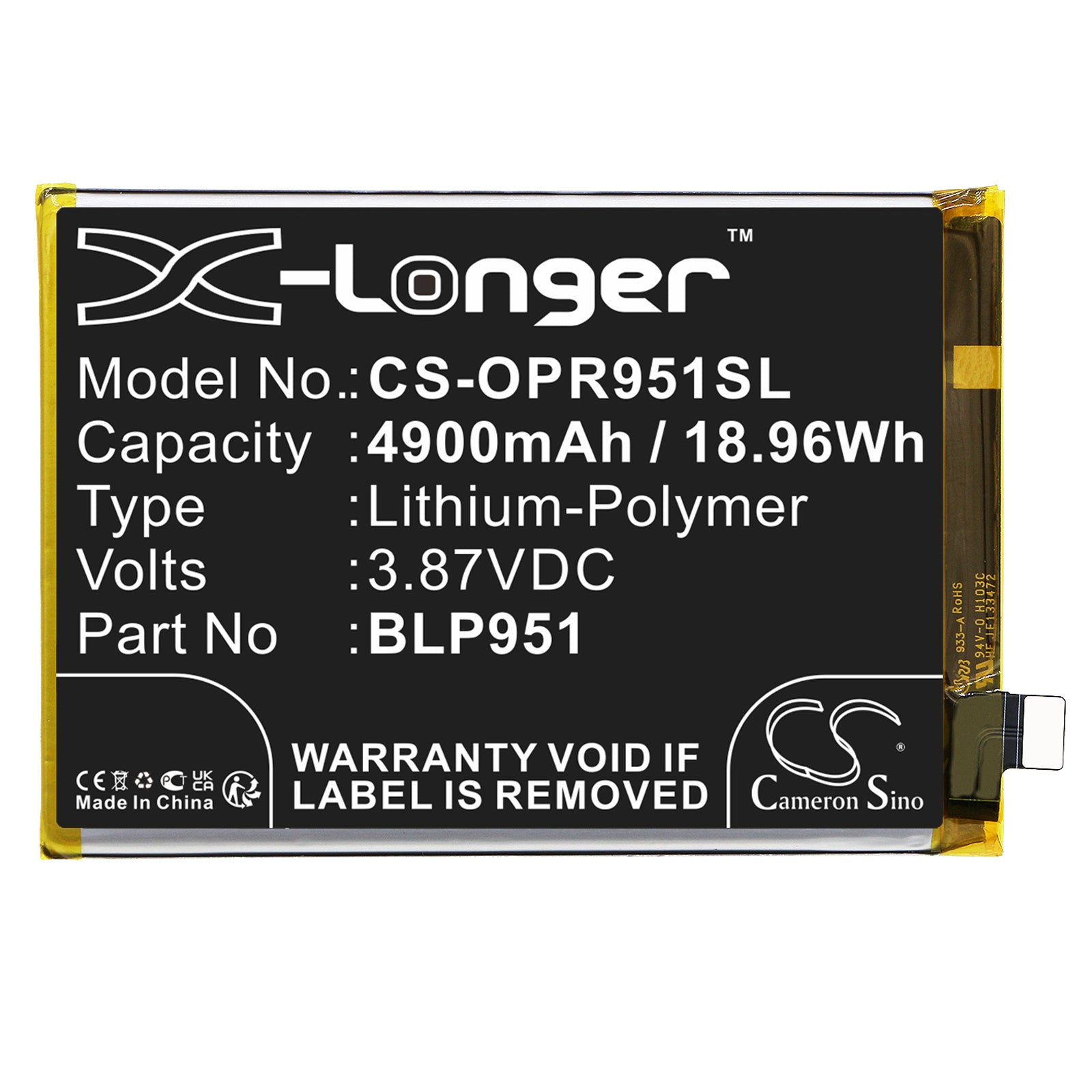 Li-Polymer, Mobile, SmartPhone Battery fits Oppo Realme 10 Pro+, Rmx3686, 3.87V, 4900mAh Mobile, SmartPhone Cameron Sino Technology Limited