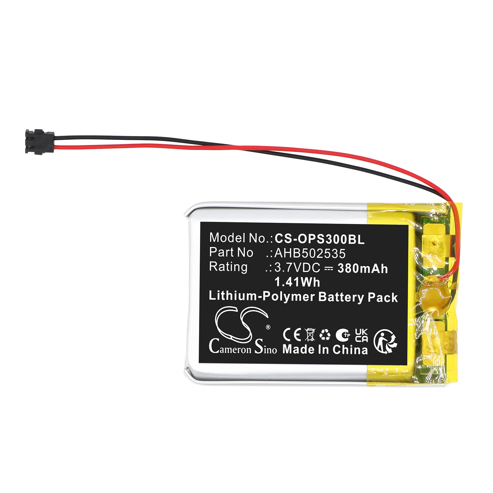 3.7V, Li-Polymer, 380mAh, Battery fits Opticon RS-3000, 1.41Wh Barcode Scanner Cameron Sino Technology Limited