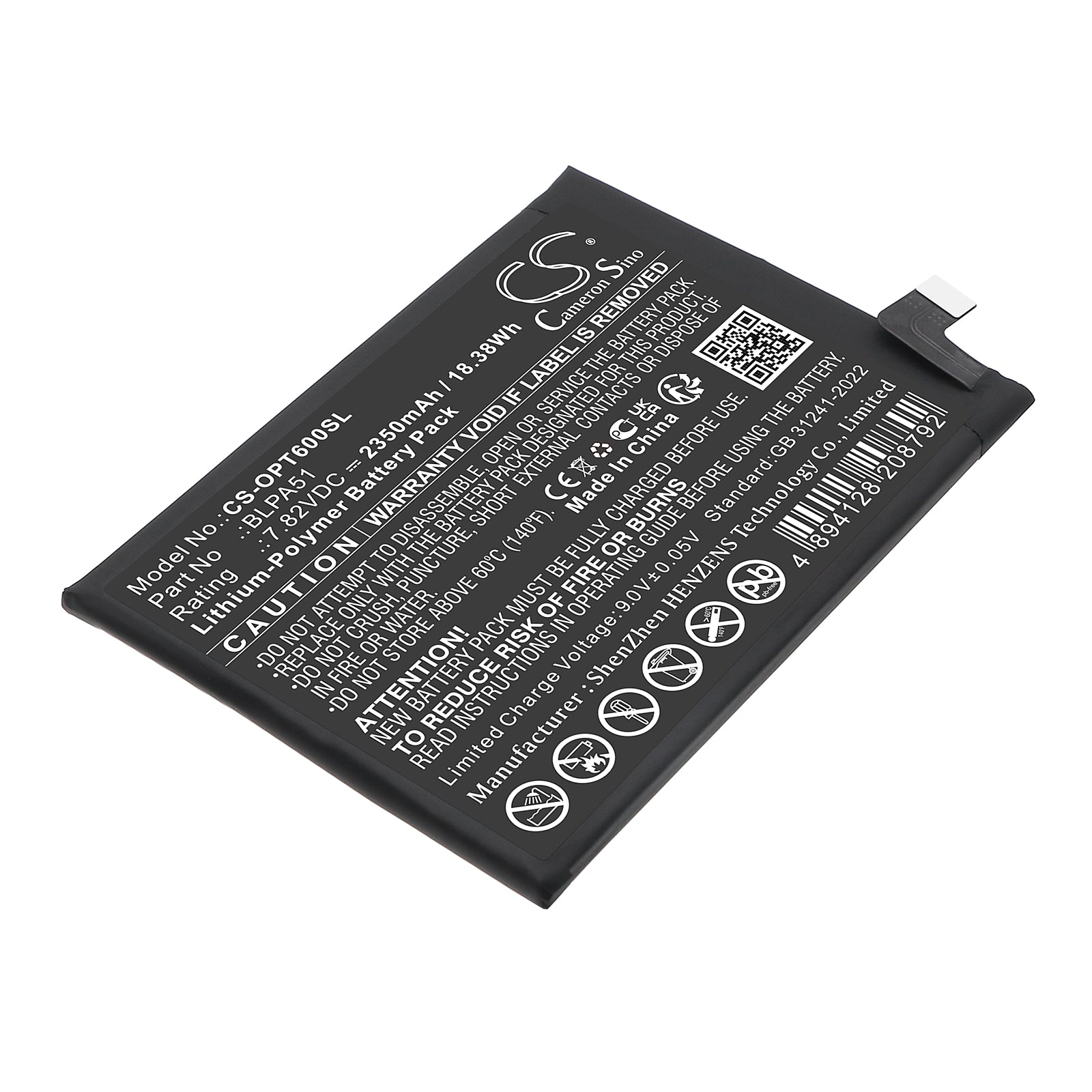 7.82V, Li-Polymer, 2350mAh, Battery fits Oppo Realme GT 6T | Realme GT 6T, 18.38Wh Mobile, SmartPhone Cameron Sino Technology Limited