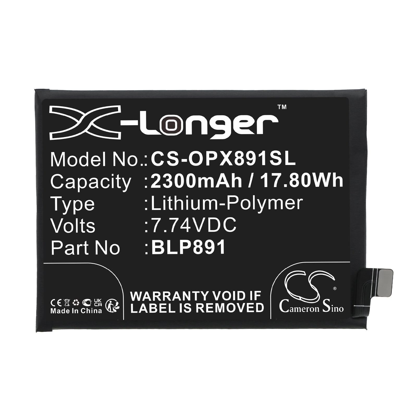 Li-Polymer, Mobile, SmartPhone Battery fits Oppo Find X5 5g, Pffm10, 7.74V, 2300mAh Mobile, SmartPhone Cameron Sino Technology Limited