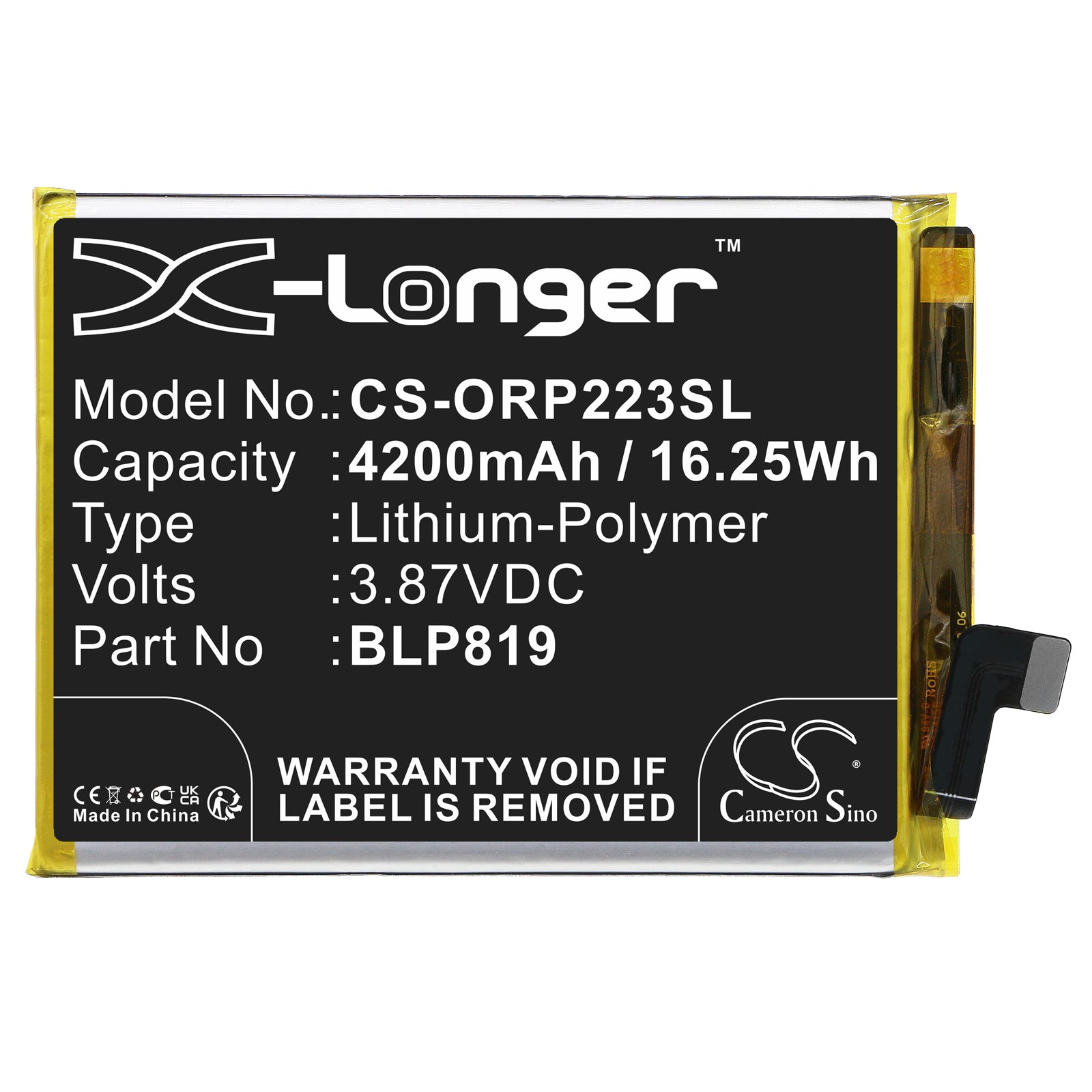 Li-Polymer, Mobile, SmartPhone Battery fits Oppo A95 5g 2021, Cph2211, 3.87V, 4200mAh Mobile, SmartPhone Cameron Sino Technology Limited
