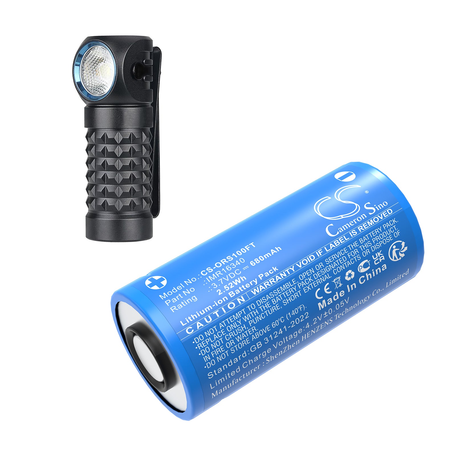 3.7V, Li-ion, 680mAh, Battery fits Olight Baton 3, Perun Mini, 2.52Wh Flashlight Cameron Sino Technology Limited