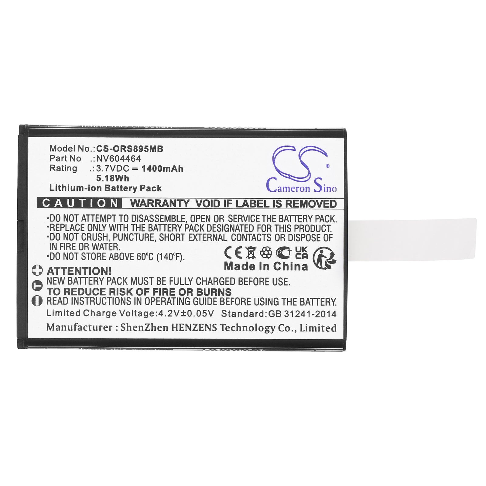 Li-ion, BabyPhone Battery fits Oricom Secure Sc740, Secure Sc895, 3.7V, 1400mAh BabyPhone Cameron Sino Technology Limited