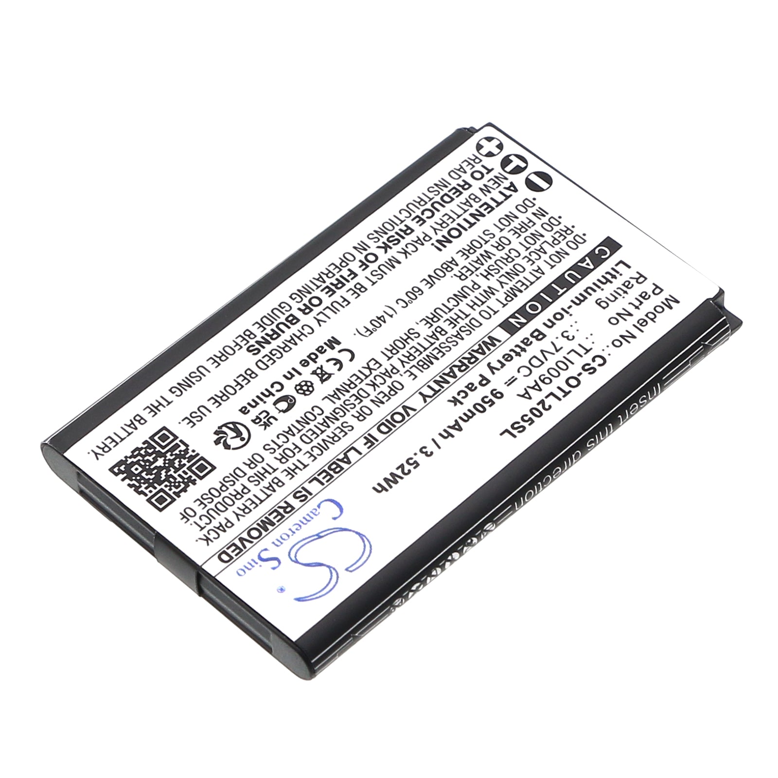 3.7V, Li-ion, 950mAh, Battery fits Alcatel OT-2038X, OT-2053D, 3.52Wh Mobile, SmartPhone Cameron Sino Technology Limited