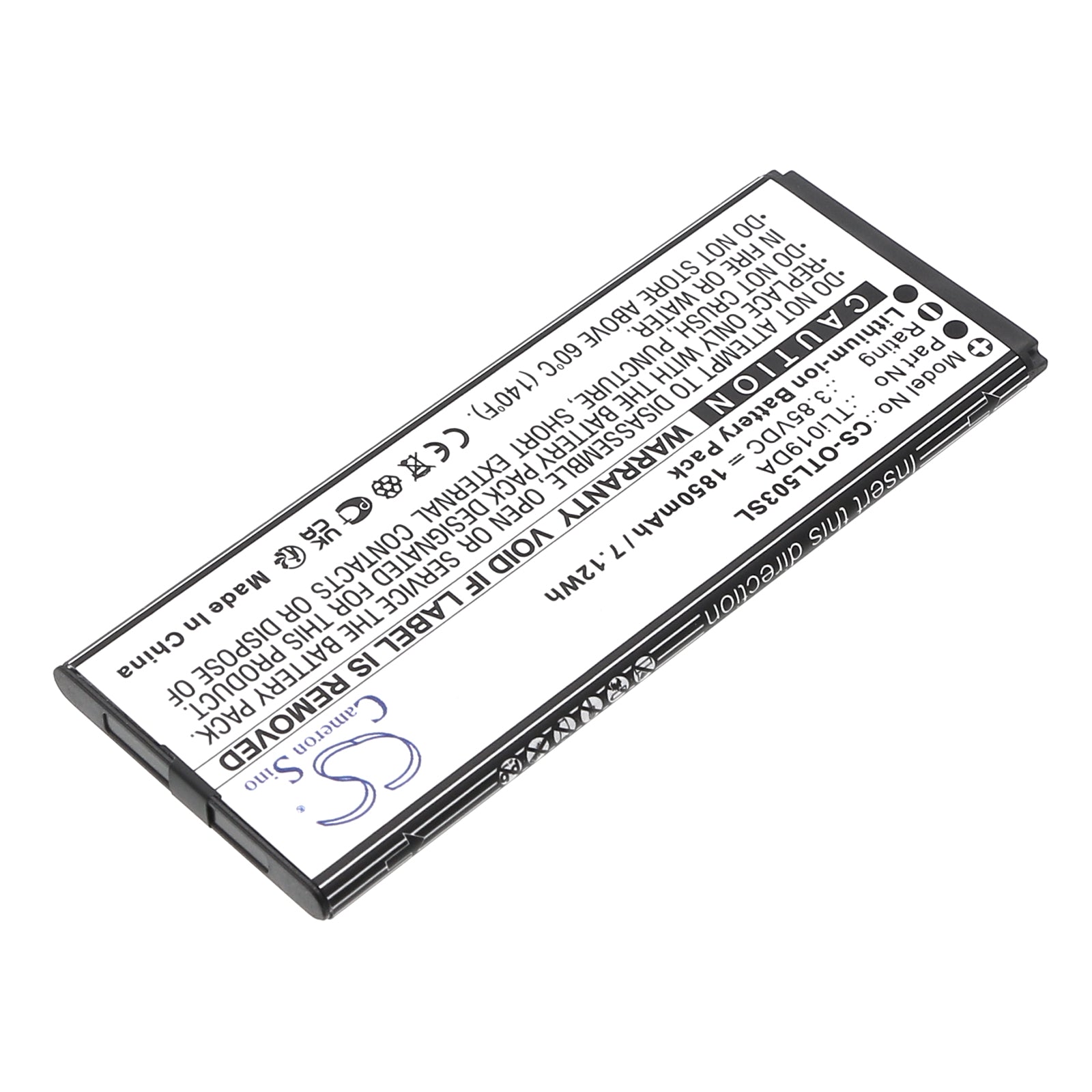 3.85V, Li-ion, 1850mAh, Battery fits Alcatel OT-5005R, OT-5033A, 7.12Wh Mobile, SmartPhone Cameron Sino Technology Limited