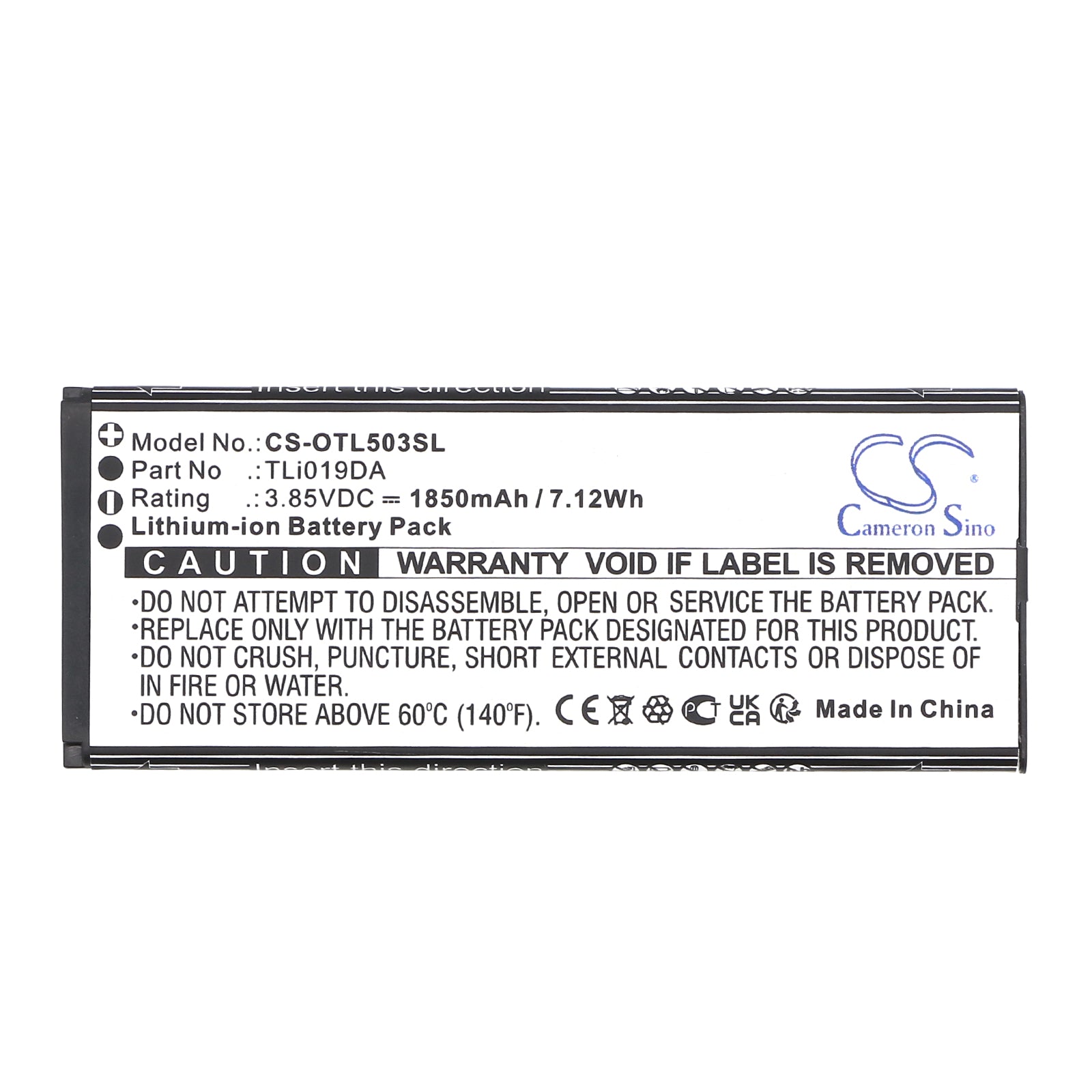 3.85V, Li-ion, 1850mAh, Battery fits Alcatel OT-5005R, OT-5033A, 7.12Wh Mobile, SmartPhone Cameron Sino Technology Limited