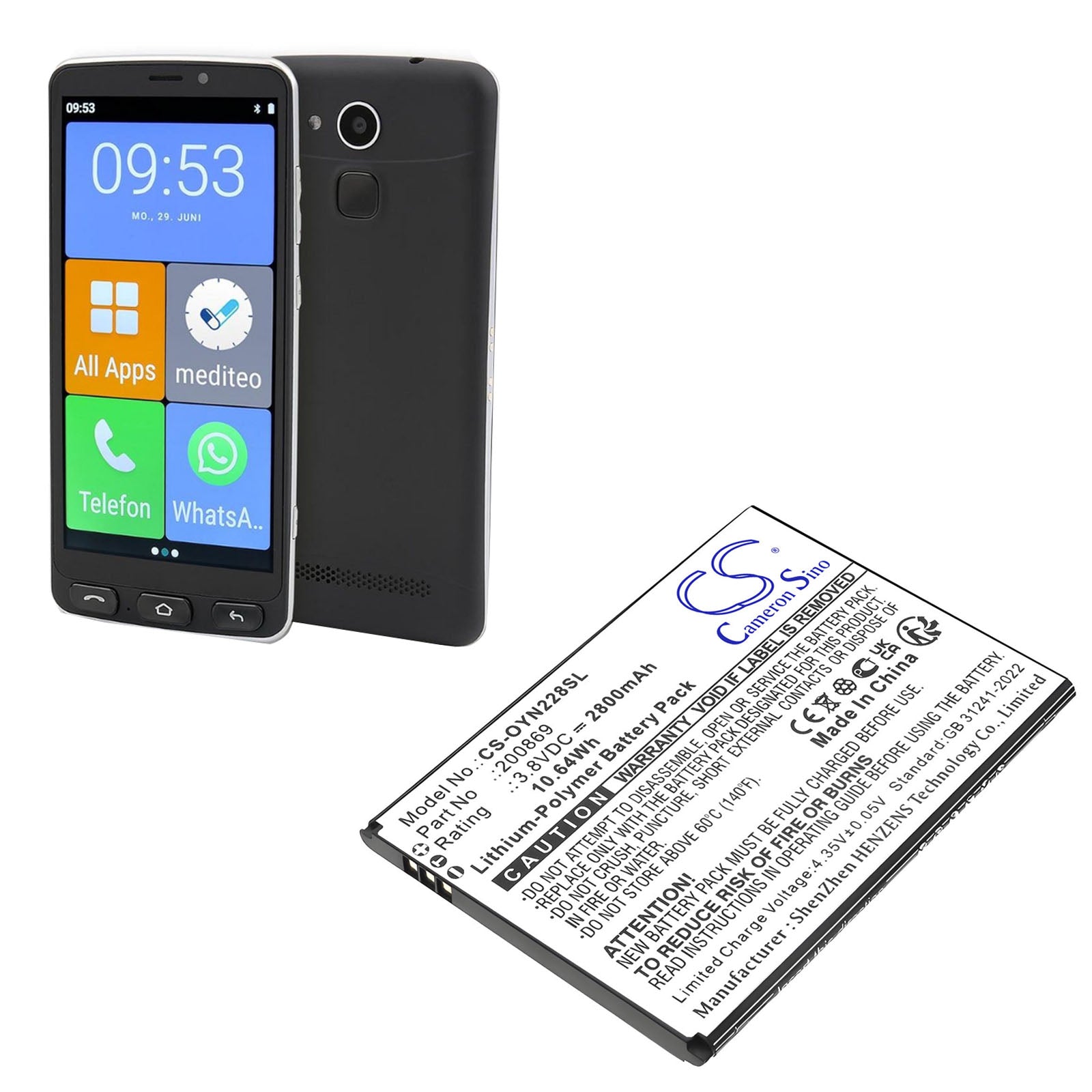 3.8V, Li-Polymer, 2800mAh, Battery fits Olympia 2286, NEO, 10.64Wh Mobile, SmartPhone Cameron Sino Technology Limited