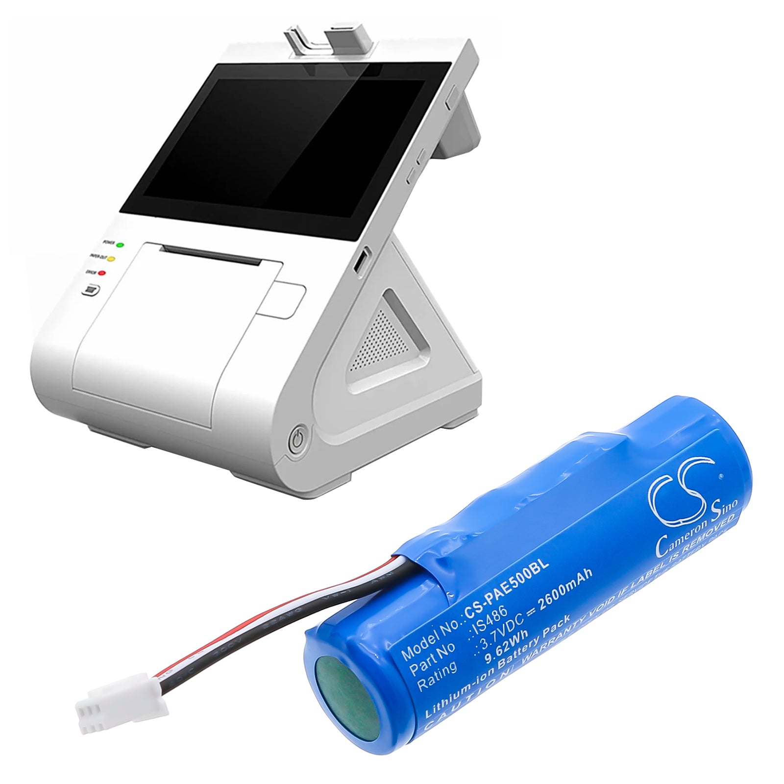3.7V, Li-ion, 2600mAh, Battery fits Pax E500, 9.62Wh Payment Terminal Cameron Sino Technology Limited