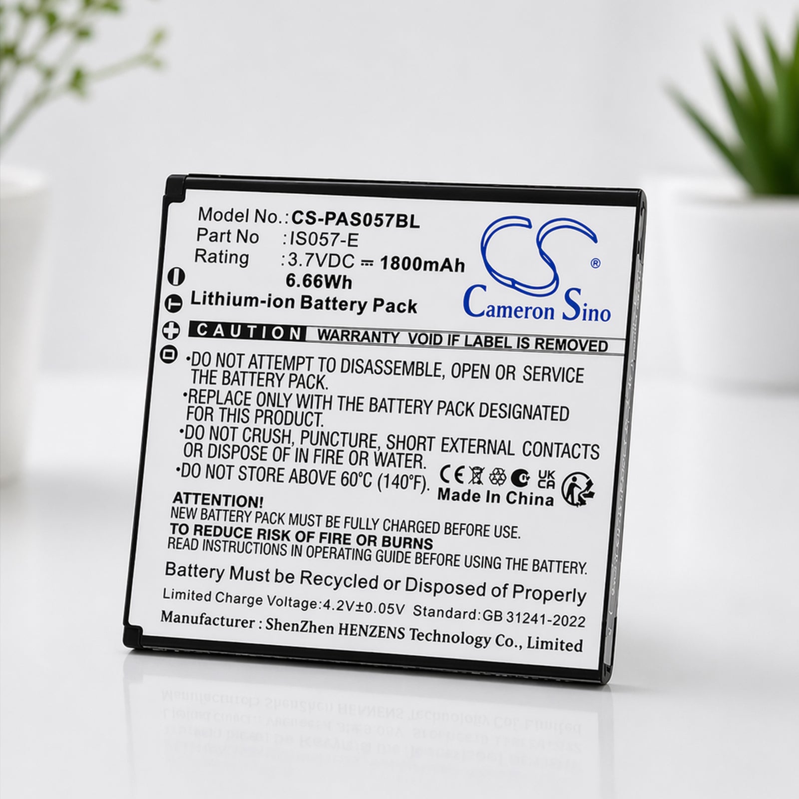 3.7V, Li-ion, 1800mAh, Battery fits Pax IS057-E, 6.66Wh Payment Terminal Cameron Sino Technology Limited