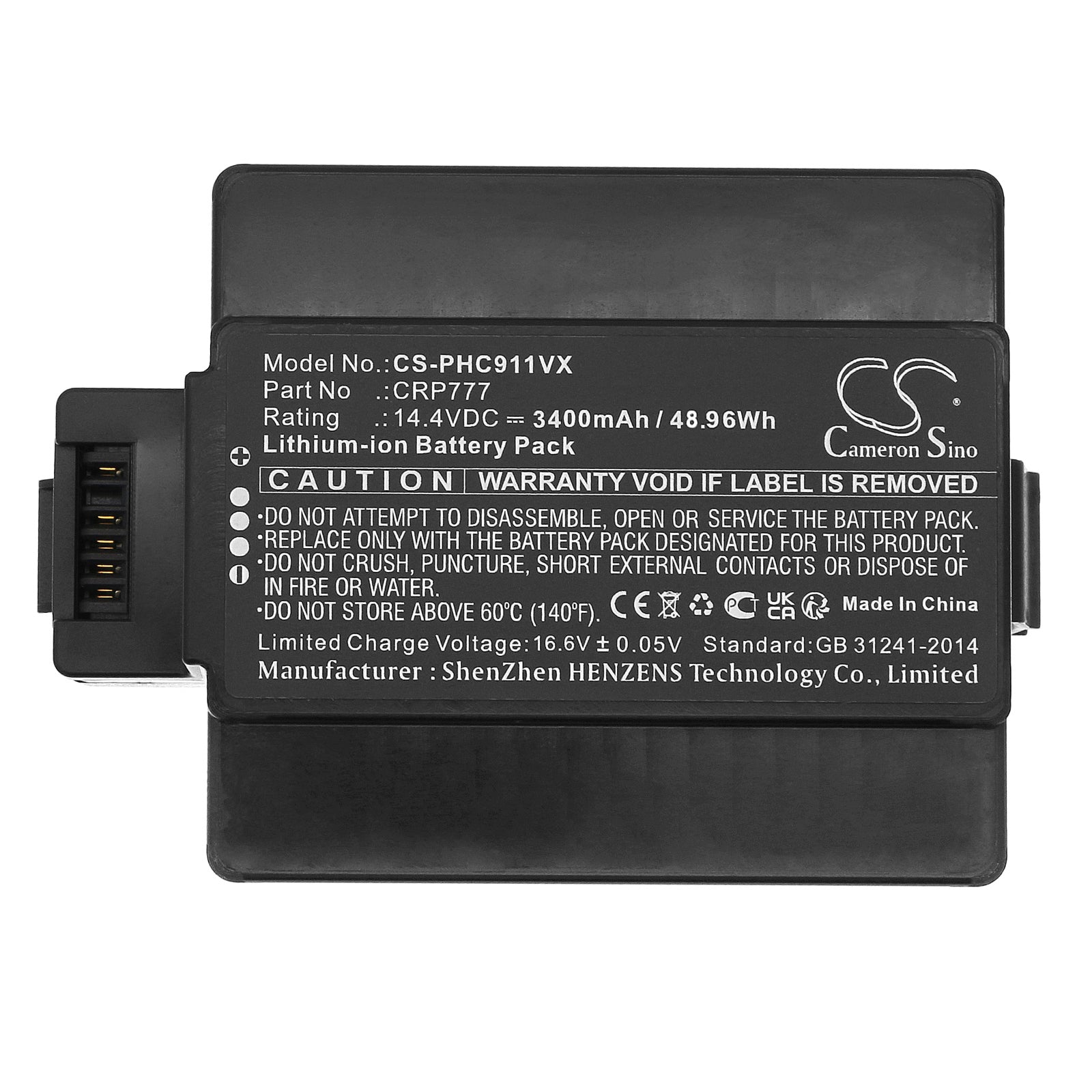 Li-ion, Vacuum Battery fits Philips Crp777, Crp777/01, 14.4V, 3400mAh Vacuum Cameron Sino Technology Limited