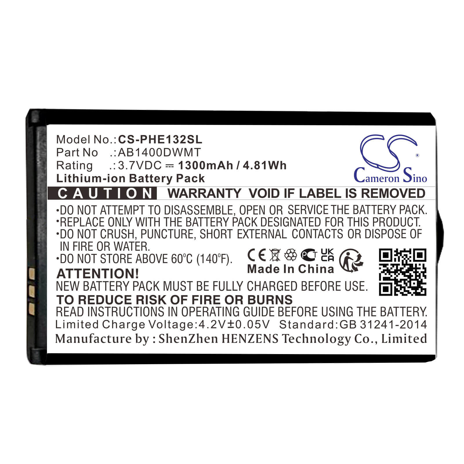 Li-ion Battery fits Philips, e132, e132x, xenium e132 3.7V, 1300mAh Mobile & SmartPhone Cameron Sino Technology Limited