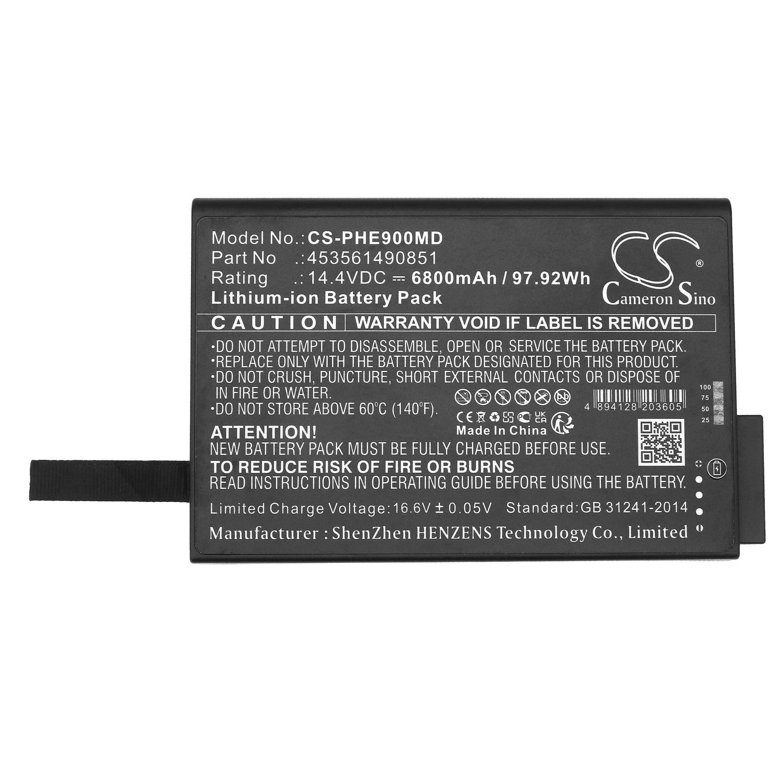 Li-ion, Medical Battery fits Philips Evergo 900-12, Respironics Simplygo, 14.4V, 6800mAh Medical Cameron Sino Technology Limited