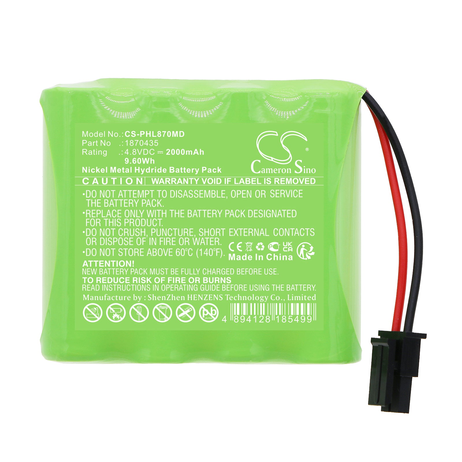 Ni-MH, Medical Battery fits Philips Gosafe Mobile Alert System, Lifeline Gosafe Mobile Alert S, 4.8V, 2000mAh Medical Cameron Sino Technology Limited