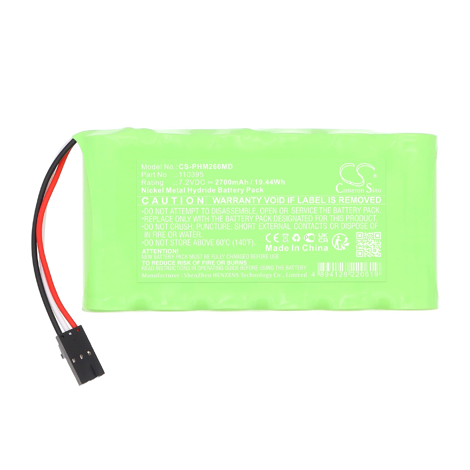7.2V, Ni-MH, 2700mAh, Battery fits Philips PageWriter 10, PageWriter 10i, 19.44Wh Medical Cameron Sino Technology Limited