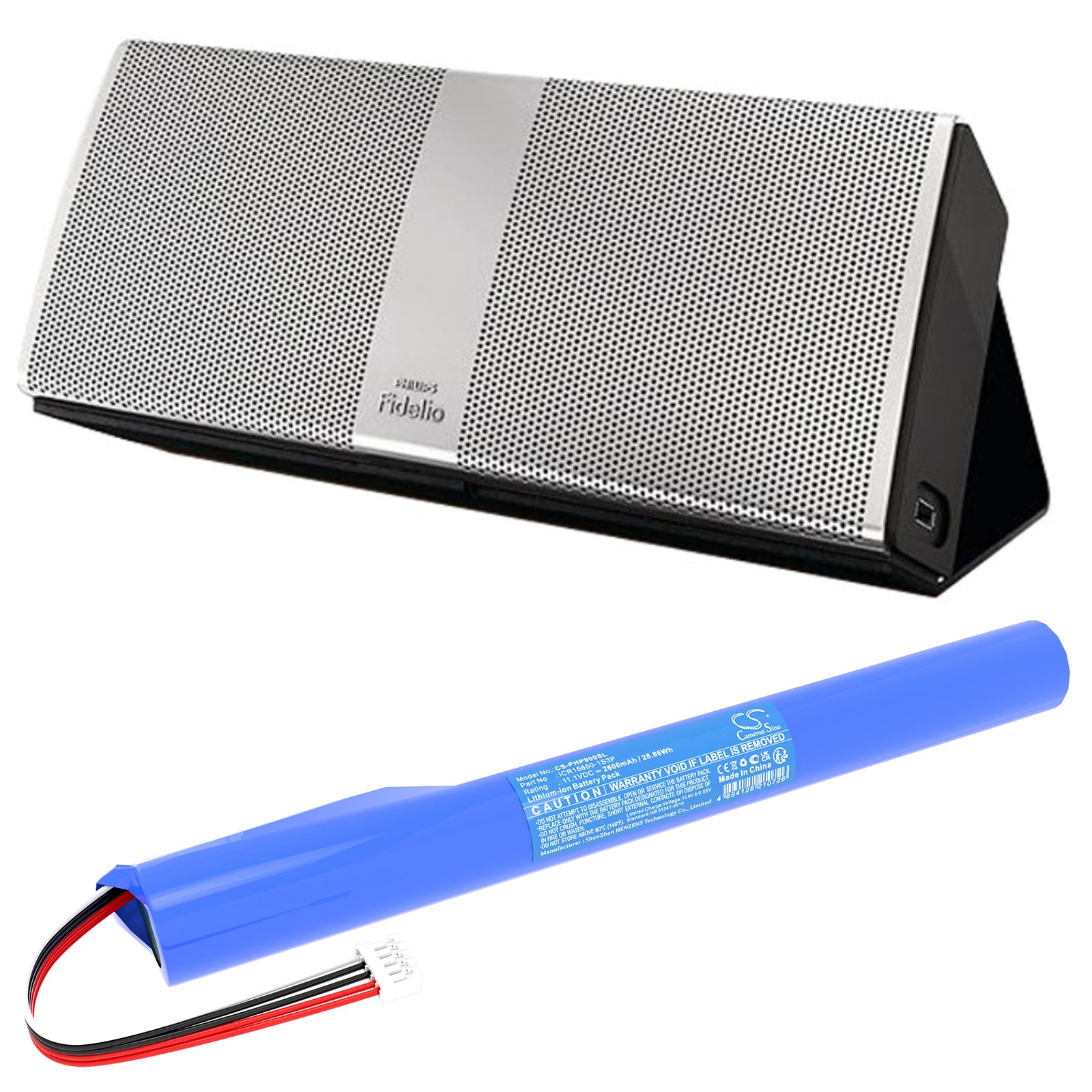 11.1V, Li-ion, 2600mAh, Battery fits Philips Fidelio P9, P9BLK/98, 28.86Wh Speaker Cameron Sino Technology Limited