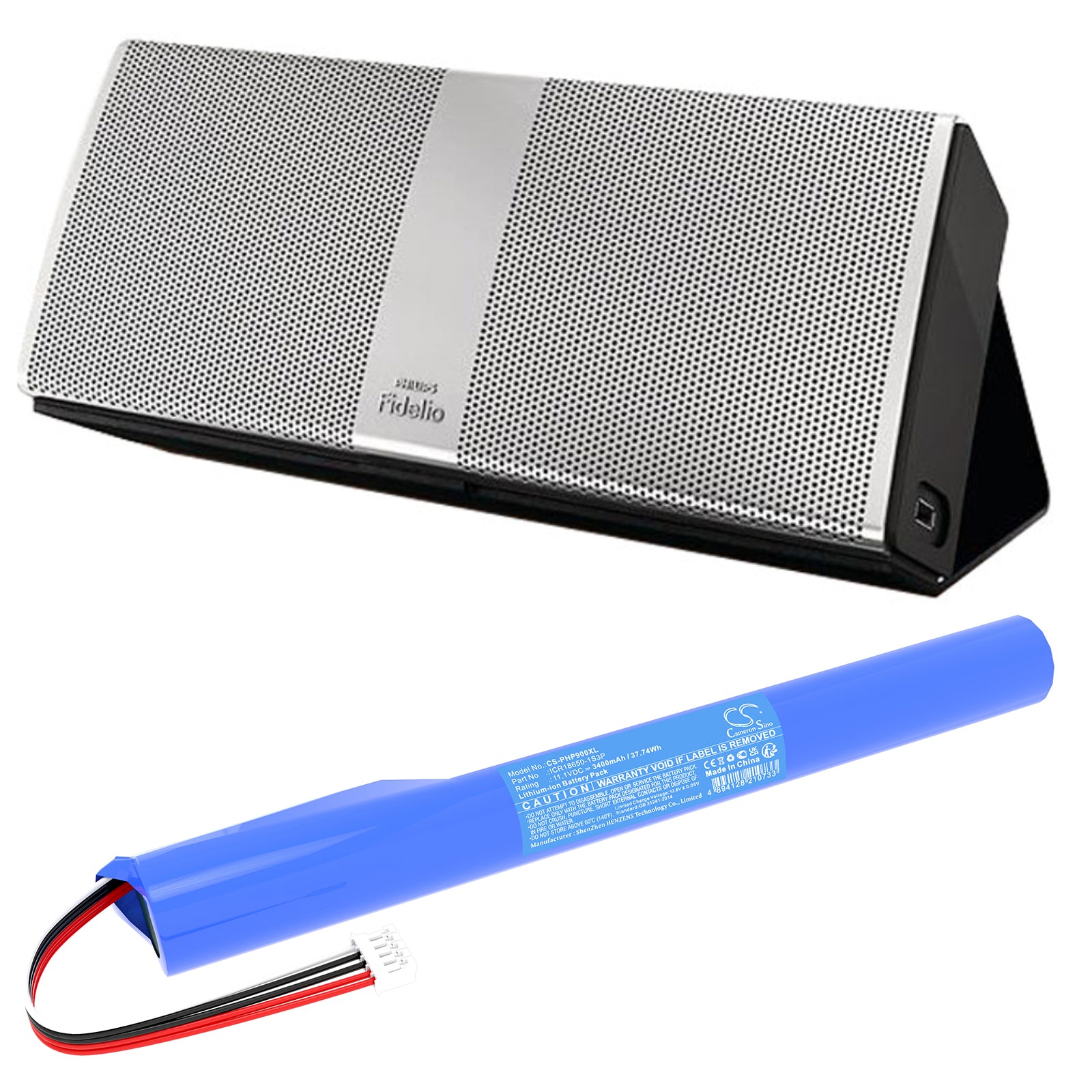 11.1V, Li-ion, 3400mAh, Battery fits Philips Fidelio P9, P9BLK/98, 37.74Wh Speaker Cameron Sino Technology Limited