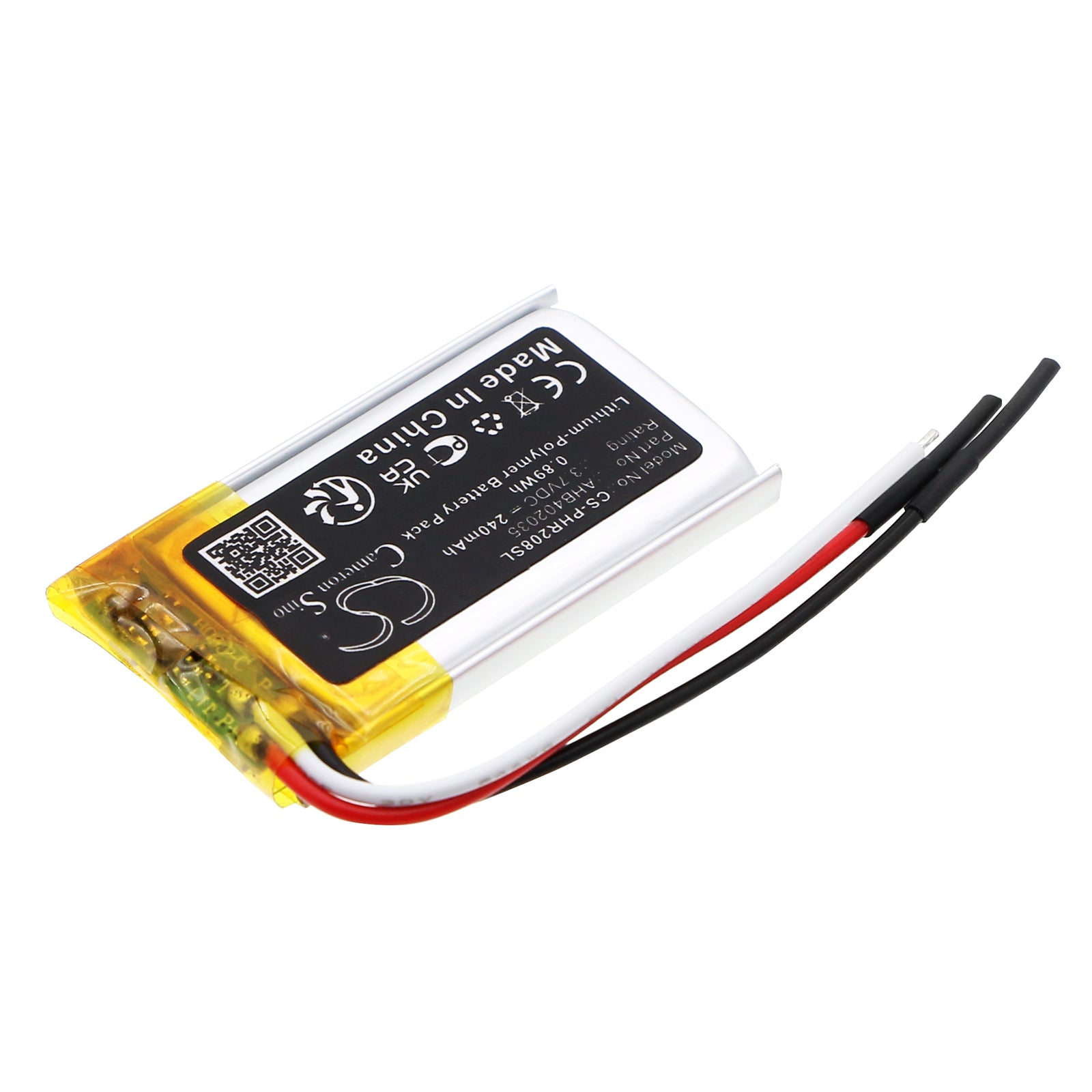 3.7V, Li-Polymer, 240mAh, Battery fits Philips CVR208, 0.89Wh Dashcam Cameron Sino Technology Limited