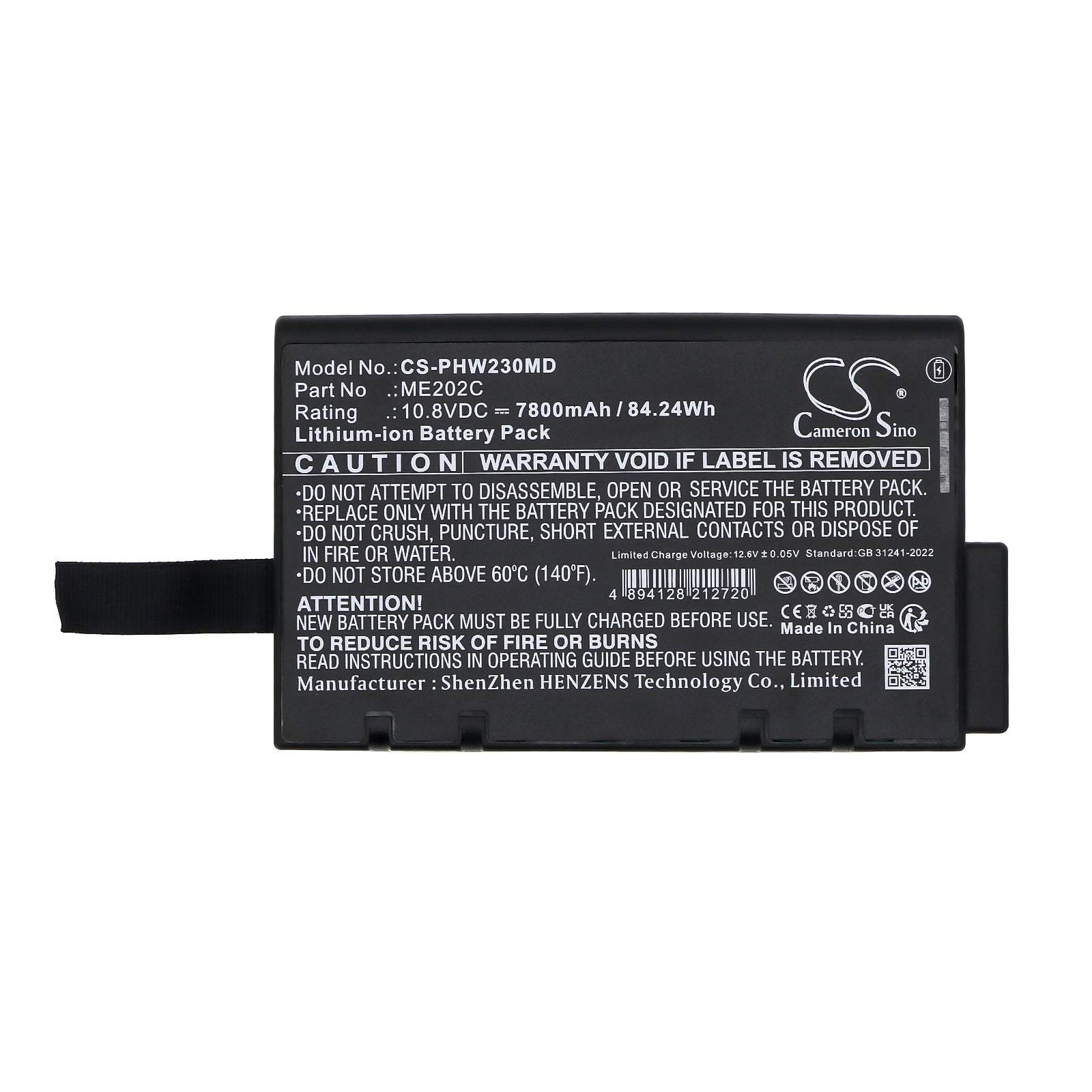 10.8V, Li-ion, 7800mAh, Battery fits Philips PageWriter TC20, PageWriter TC30, 84.24Wh Medical Cameron Sino Technology Limited