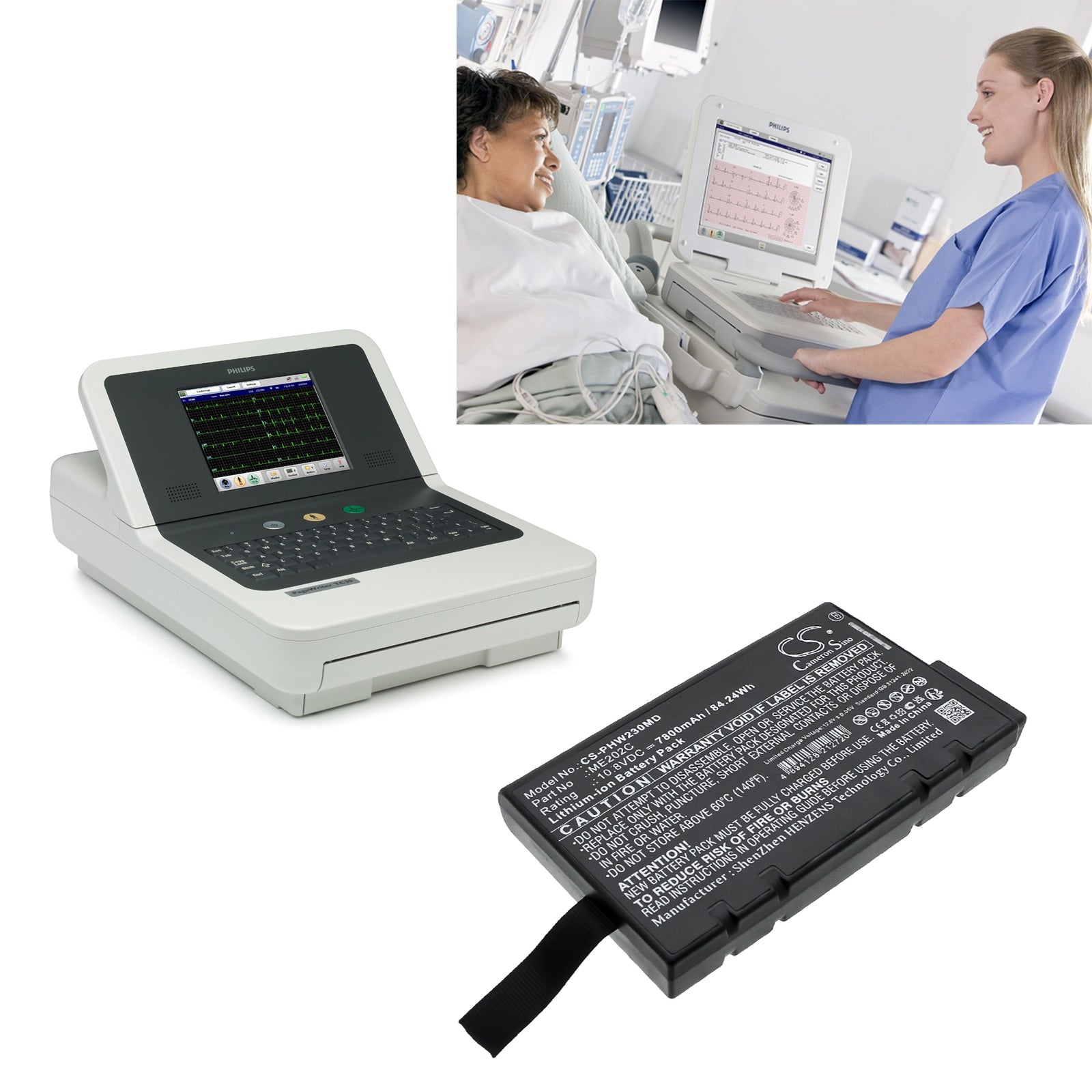 10.8V, Li-ion, 7800mAh, Battery fits Philips PageWriter TC20, PageWriter TC30, 84.24Wh Medical Cameron Sino Technology Limited
