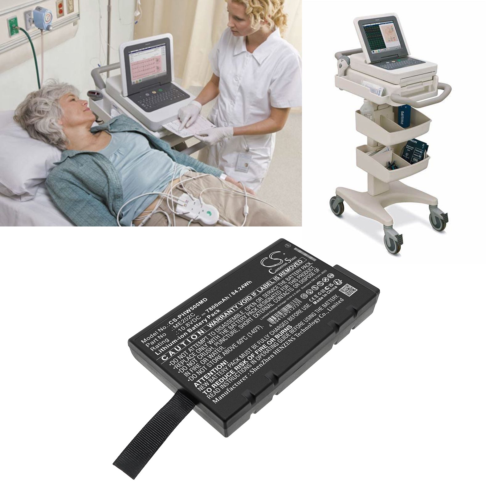 10.8V, Li-ion, 7800mAh, Battery fits Philips PageWriter TC50, 84.24Wh Medical Cameron Sino Technology Limited