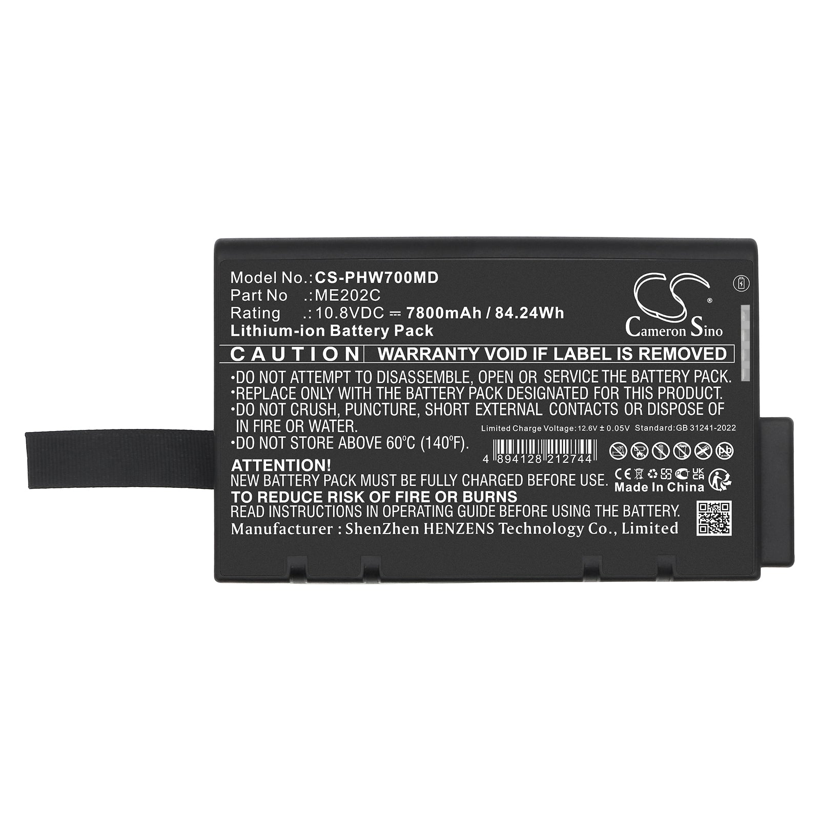 10.8V, Li-ion, 7800mAh, Battery fits Philips Philips PageWriter TC70, 84.24Wh Medical Cameron Sino Technology Limited