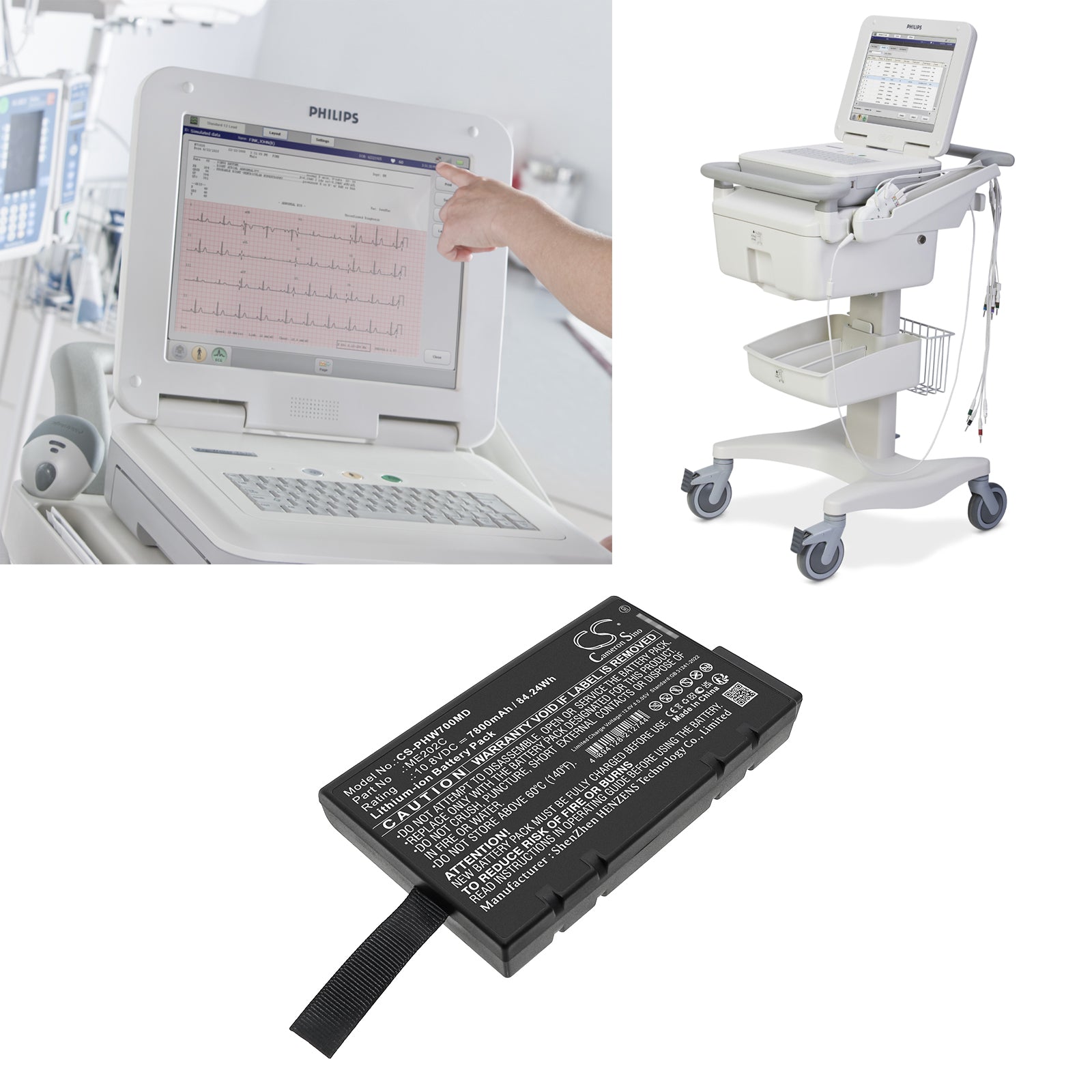 10.8V, Li-ion, 7800mAh, Battery fits Philips Philips PageWriter TC70, 84.24Wh Medical Cameron Sino Technology Limited