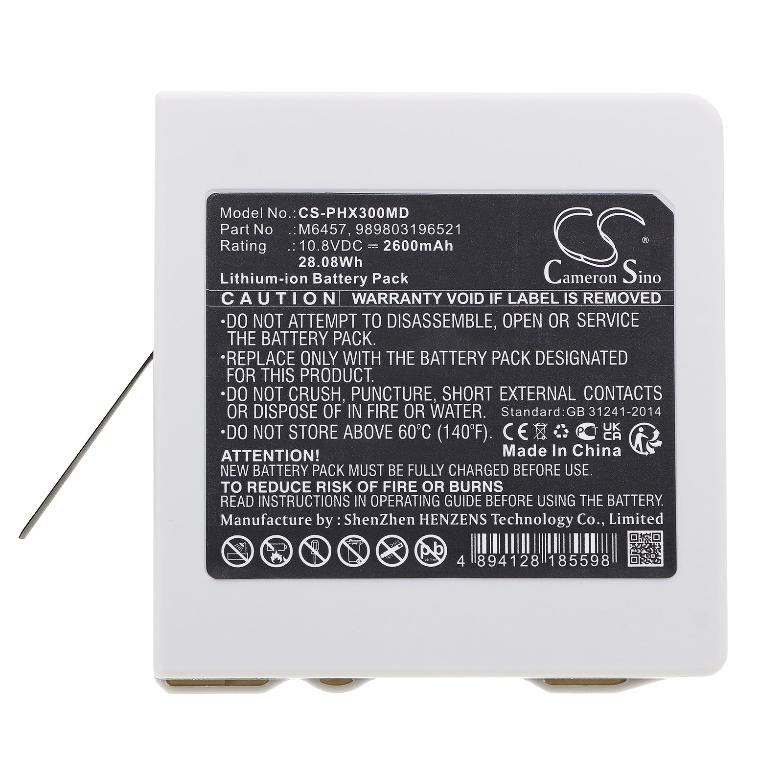 Li-ion, Medical Battery fits Philips 867030, 867033, 10.8V, 2600mAh Medical Cameron Sino Technology Limited