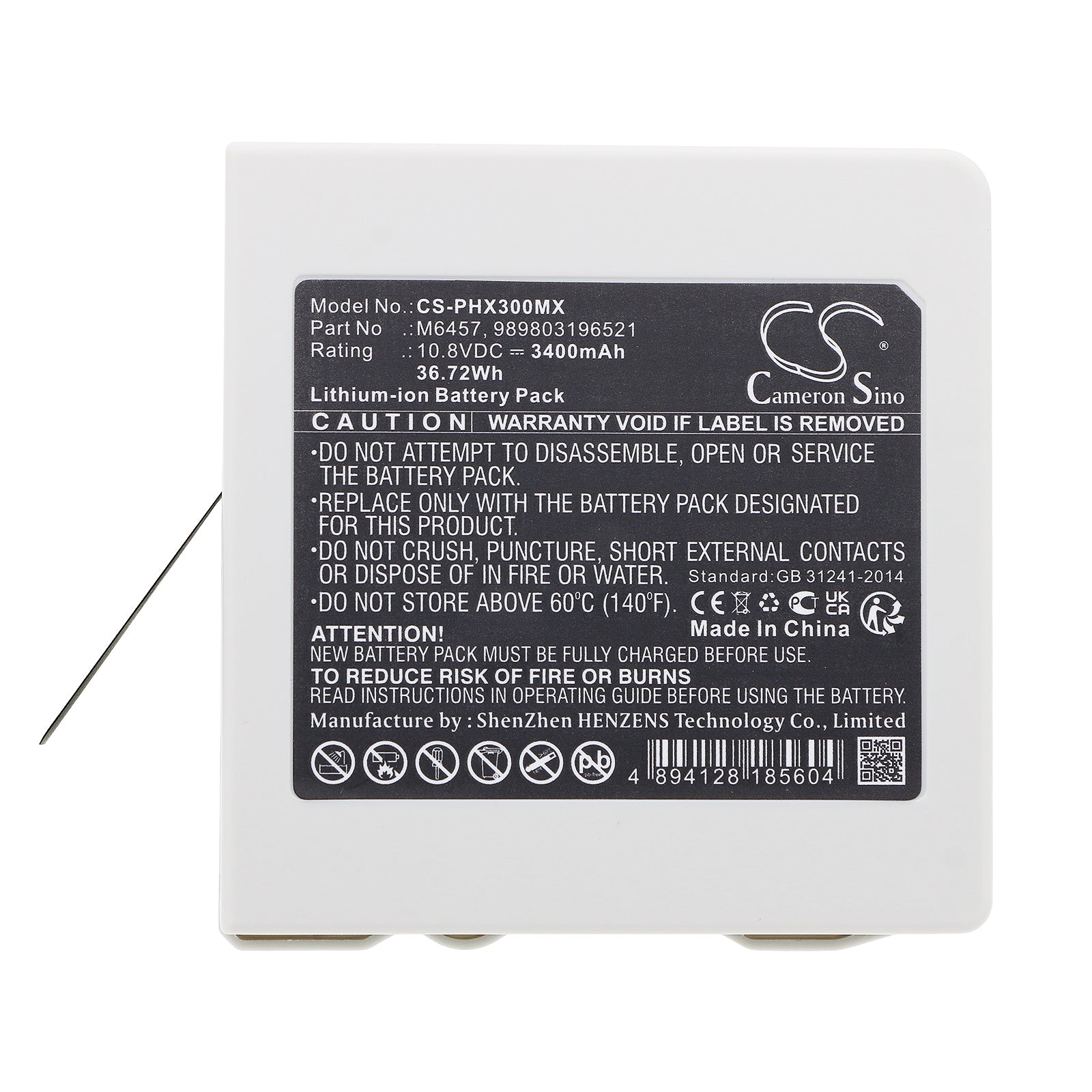 Li-ion, Medical Battery fits Philips 867030, 867033, 10.8V, 3400mAh Medical Cameron Sino Technology Limited