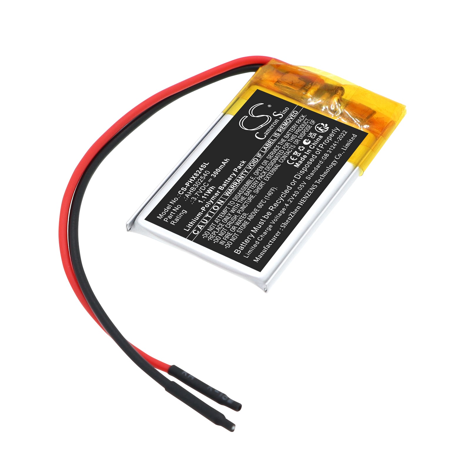 3.7V, Li-Polymer, 300mAh, Battery fits Philips Airfloss Pro, Airfloss Ultra, 1.11Wh Shaver Cameron Sino Technology Limited