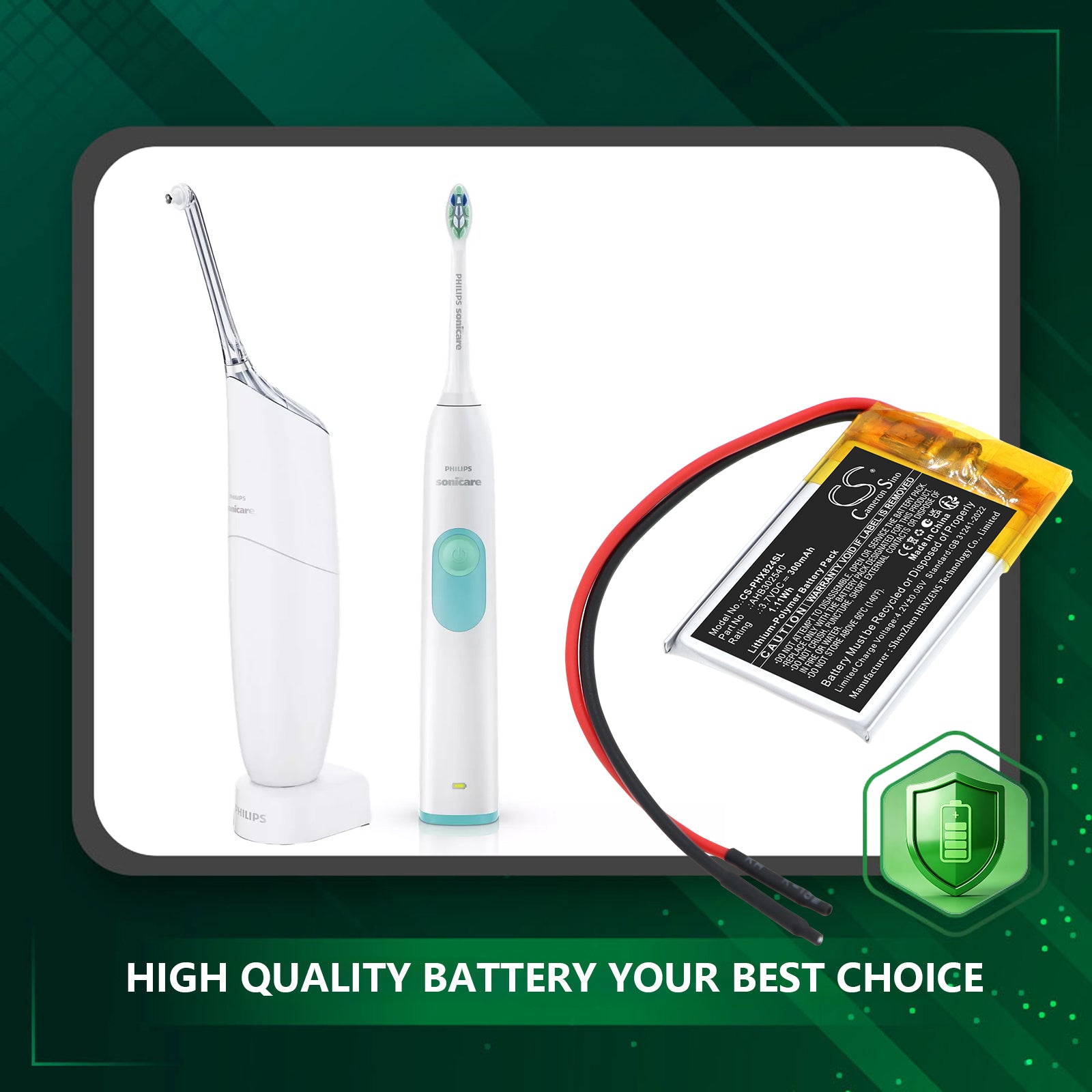 3.7V, Li-Polymer, 300mAh, Battery fits Philips Airfloss Pro, Airfloss Ultra, 1.11Wh Shaver Cameron Sino Technology Limited