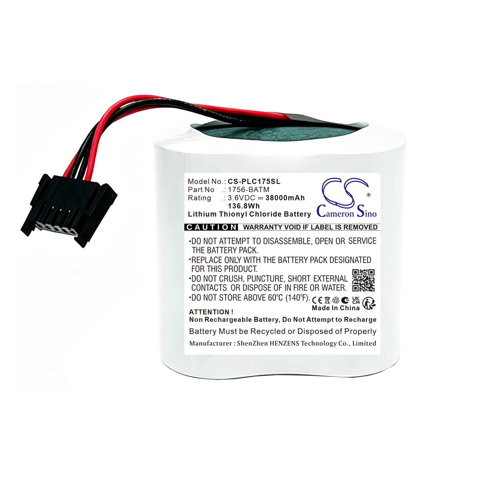 3.6V, Li-SOCl2, 38000mAh, Battery fits Allen Bradley 1756-L6x, 1756-L6x (Series A), 136.8Wh PLC Cameron Sino Technology Limited