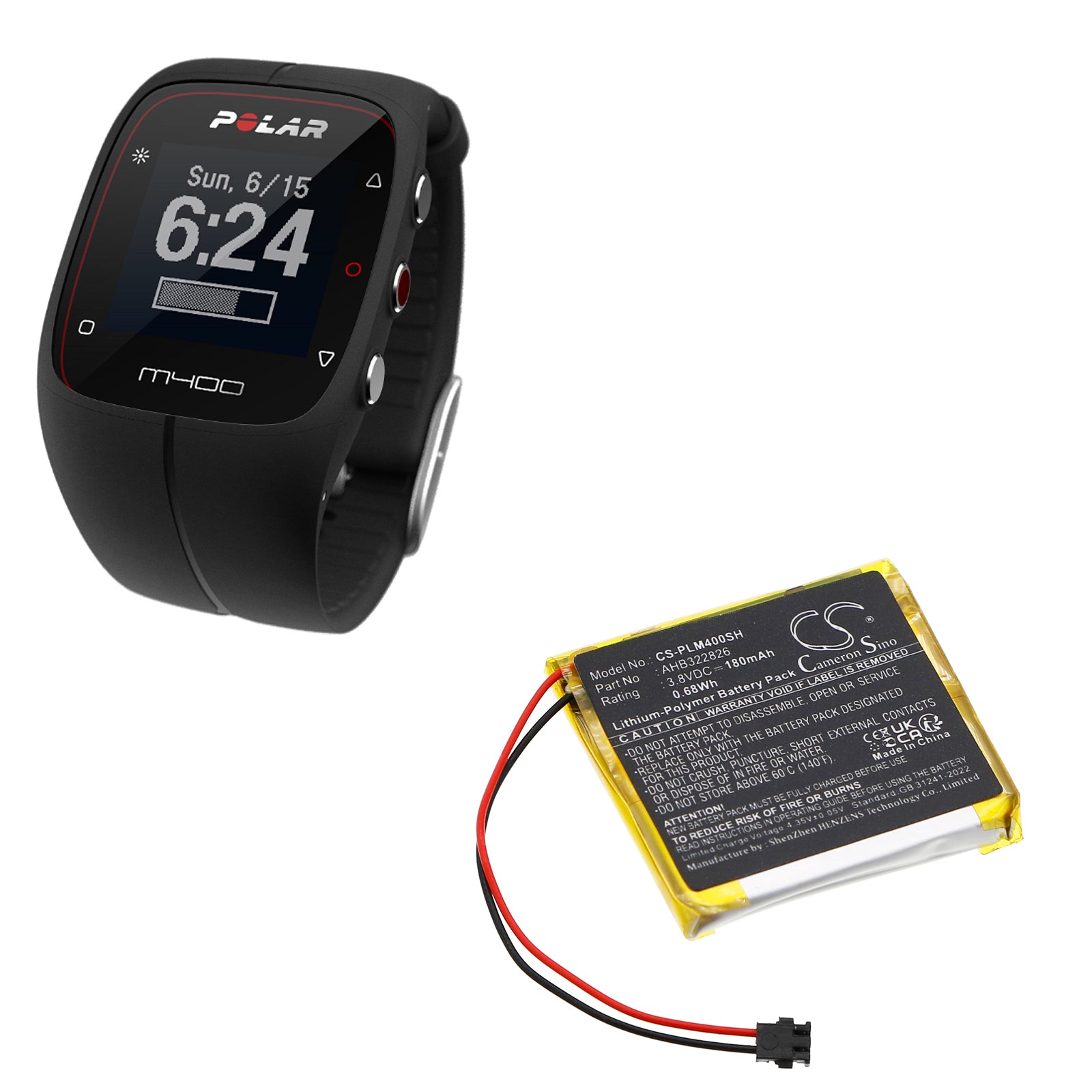 3.8V, Li-Polymer, 180mAh, Battery fits Polar GPS Sport Watch M400, GPS Sport Watch M430, 0.68Wh Smartwatch Cameron Sino Technology Limited